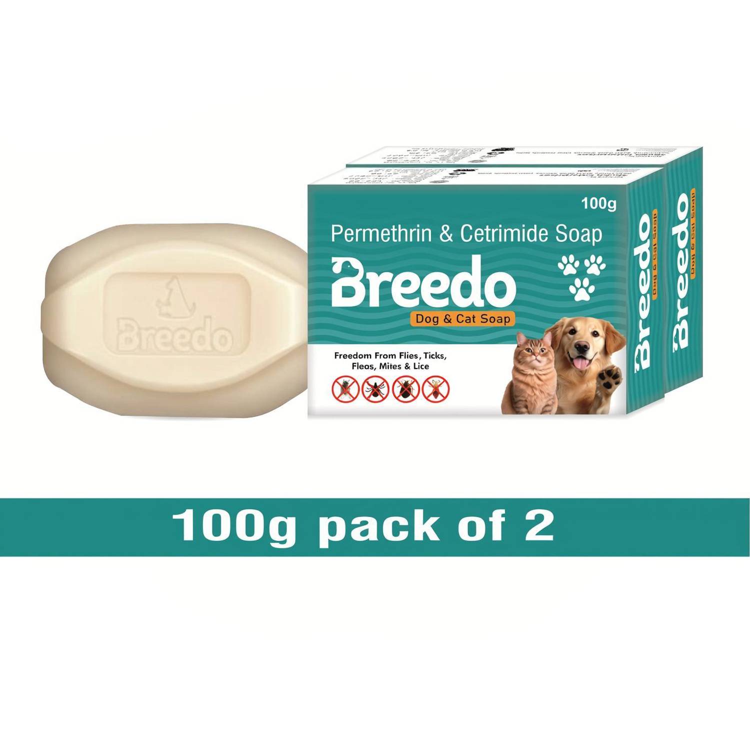 Breedo Fresh Bath & Deep Cleanser Dog Soap(Pack of 2)|Freedom from Ticks & Fleas(100gm) 200 ml Pet Coat Cleanser