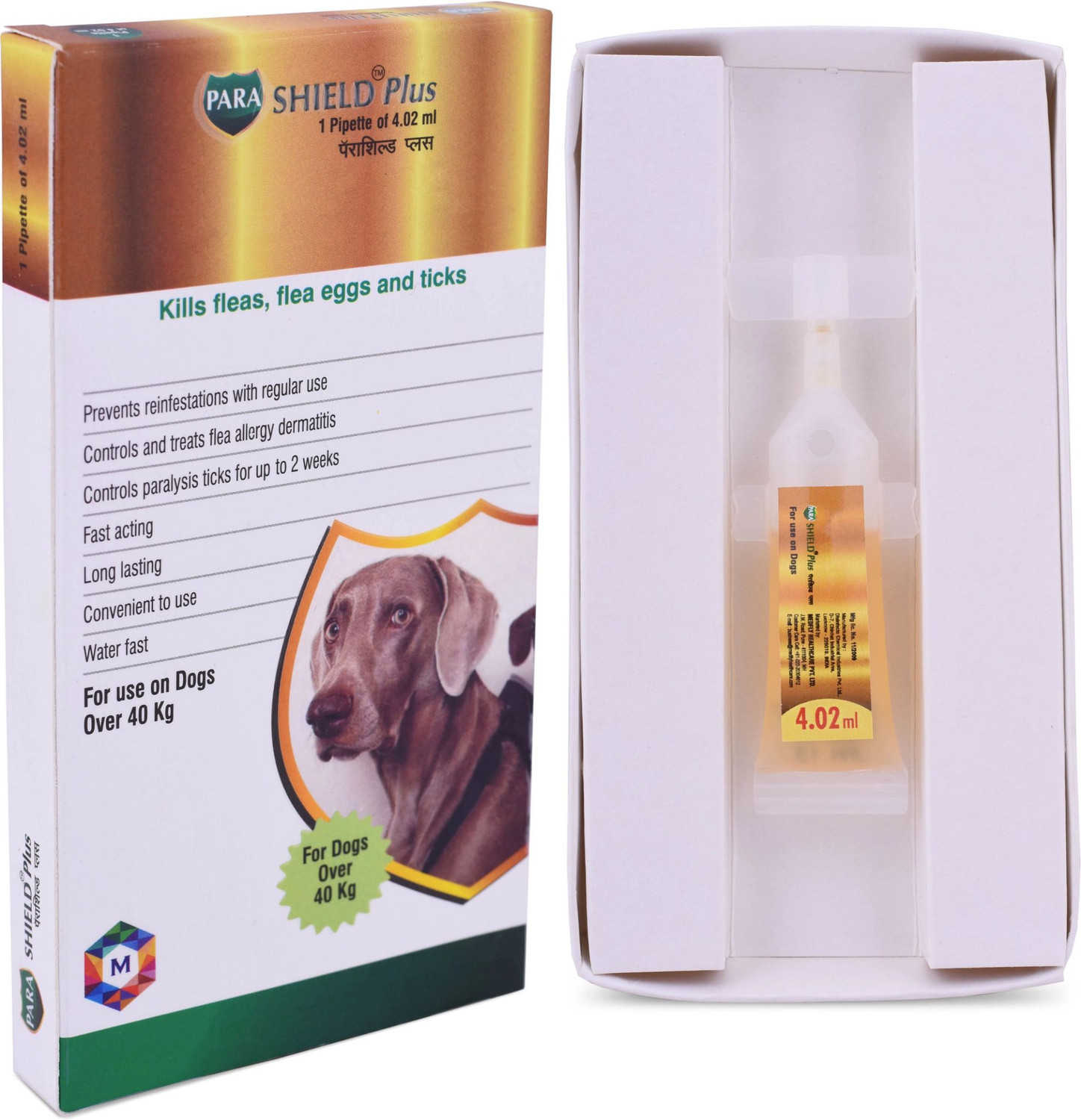 Image of parashield Spot On Solution-Prevention & Treatment of Ticks, Fleas & Chewing-40 KG Dogs 4.02 ml Pet Coat Cleanser