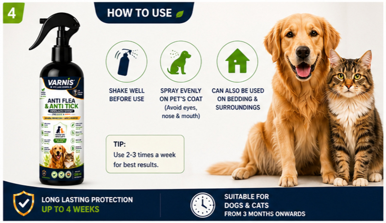 Image of varnis Anti Flea & Anti Tick Repellent Spray - Natural Actives for Dogs & Cats Pack 1 200 ml Pet Ear Cleanser