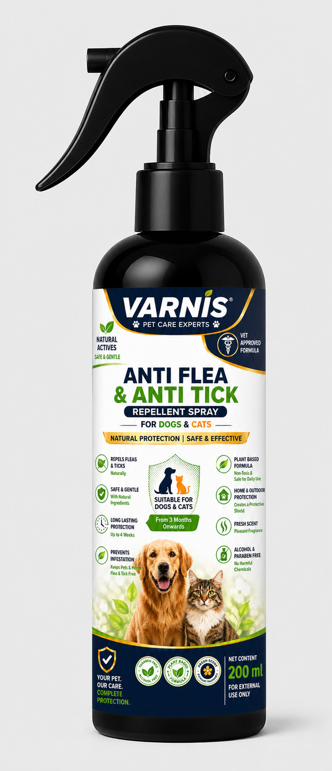 Image of varnis Anti Flea & Anti Tick Repellent Spray - Natural Actives for Dogs & Cats Pack 1 200 ml Pet Ear Cleanser