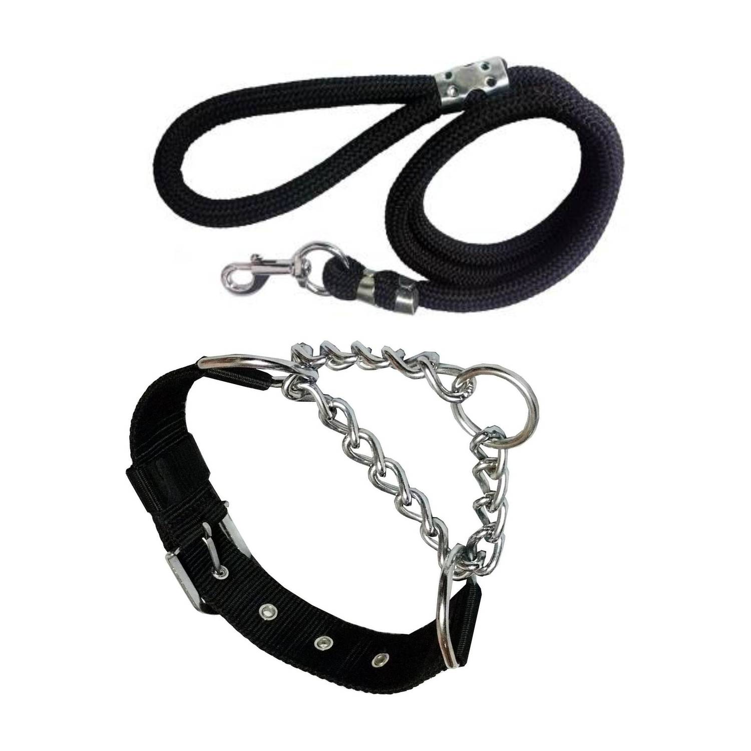 BODY BUILDING Good Quality Nylon Dog Belt Combo of Black Choke Collar with Black Lead 1.5m Lengthy Dog Collar & Leash