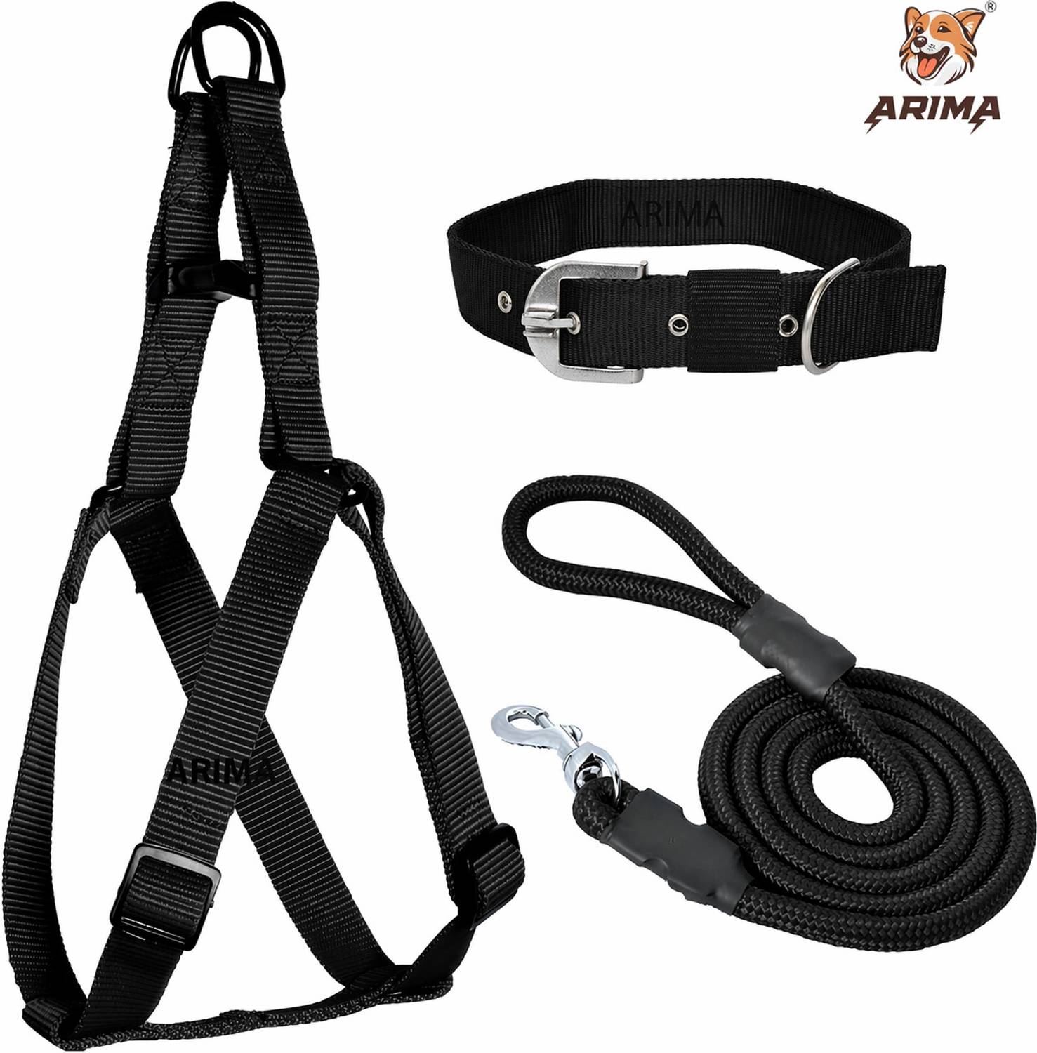 ARIMA Premium Quality Dog body harness neck collar and rope leash Dog Harness & Leash
