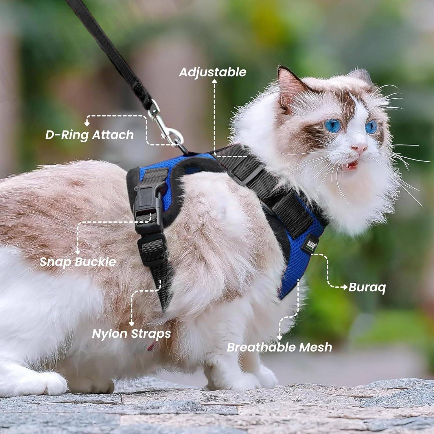 Buraq Escape Proof No Pull Cat Harness with Leash & 2 Collars - Image 2