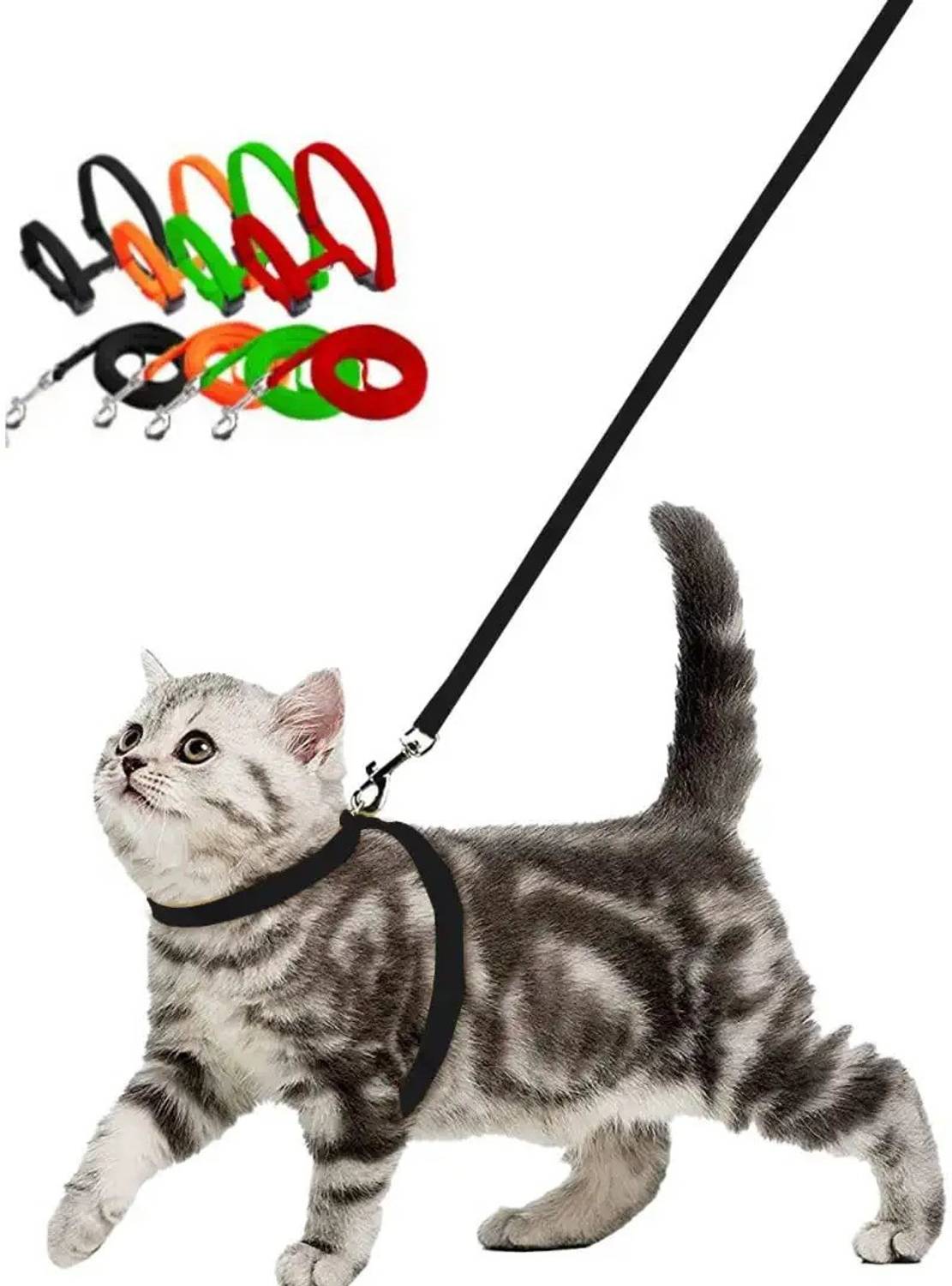 ADIOS Cat Harness with Black Leash for All Cats & Kitten Easy to Fit Easy to Control Cat Harness & Leash