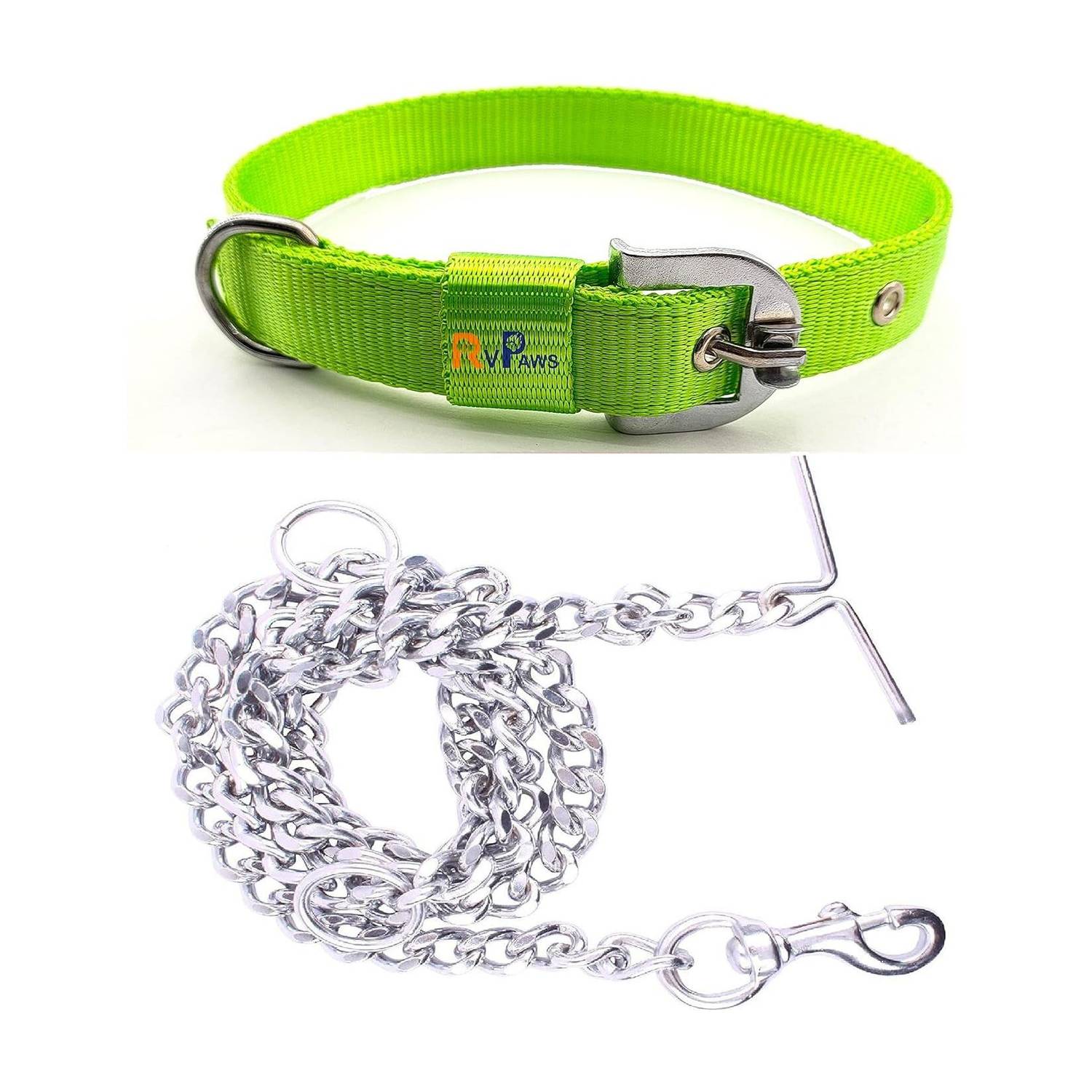 AKEnnterprieses Dog Belt Combo 1 inch Nylon Collar with Heavy Grind 10 No Chain 63 Inch Lengthy Dog Collar & Chain
