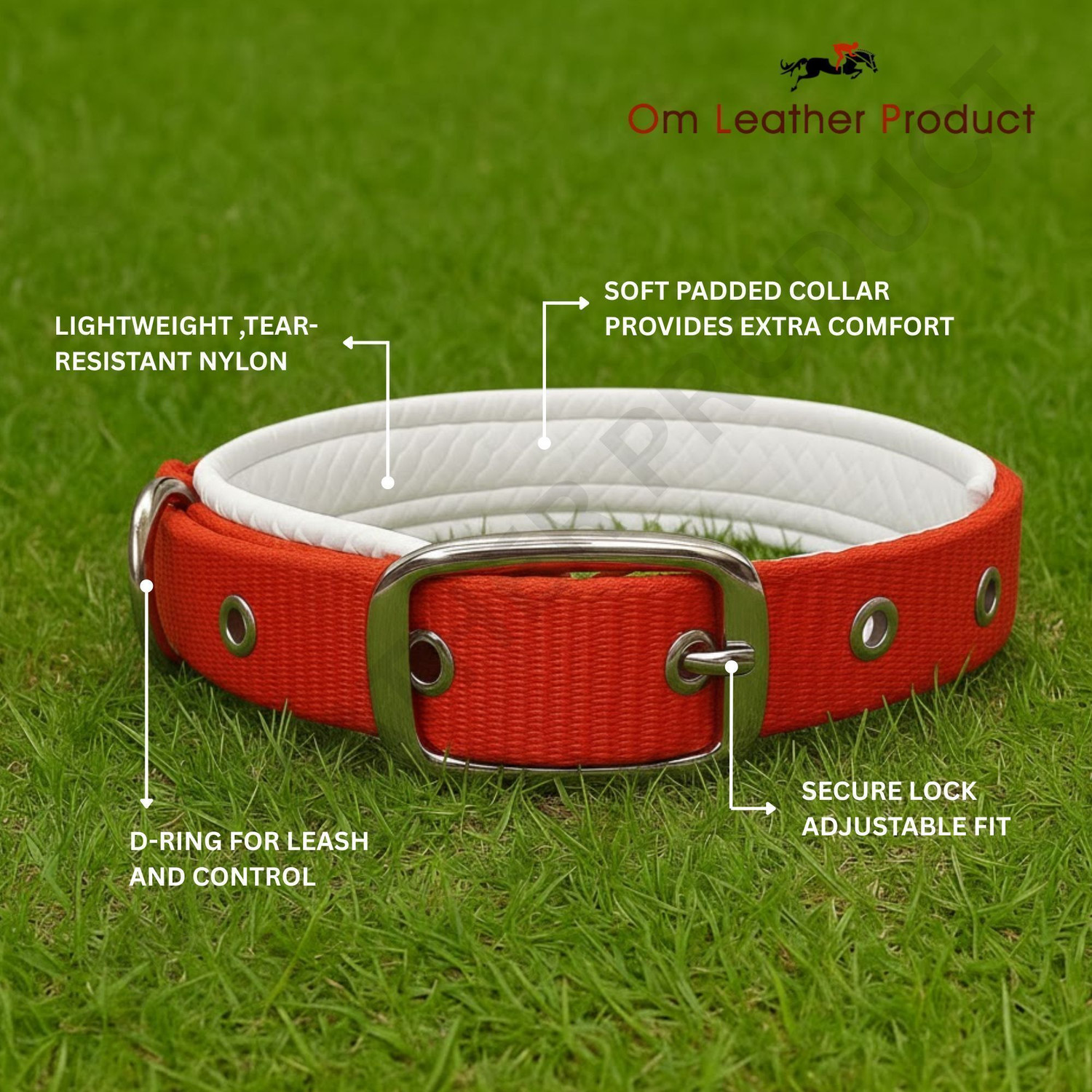 Image of Om Leather Product LAR - Pack of 2 Nylon Padded Dog Collar | Comfortable Neck Belt Dog Everyday Collar