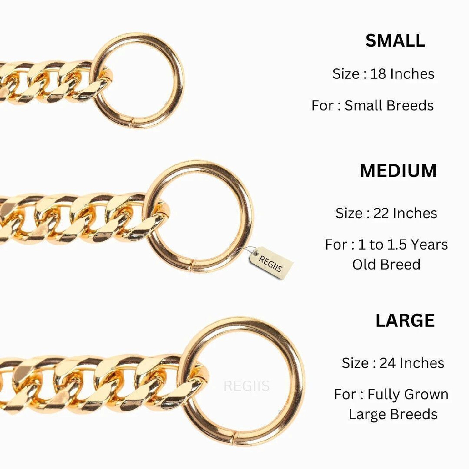 Image of Regiis Luxe Gold Cuban Link Chain Double Ring Clasp Style | 18 Inches - Small | Dog Choke Chain Collar