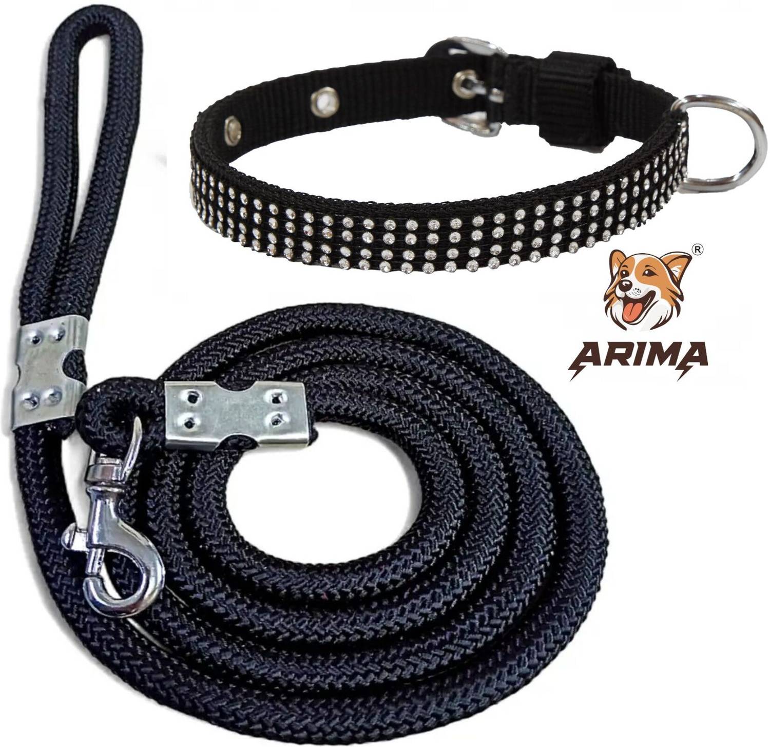 ARIMA Premium Diamond Dog collar belt and Rope leash Dog Collar & Leash