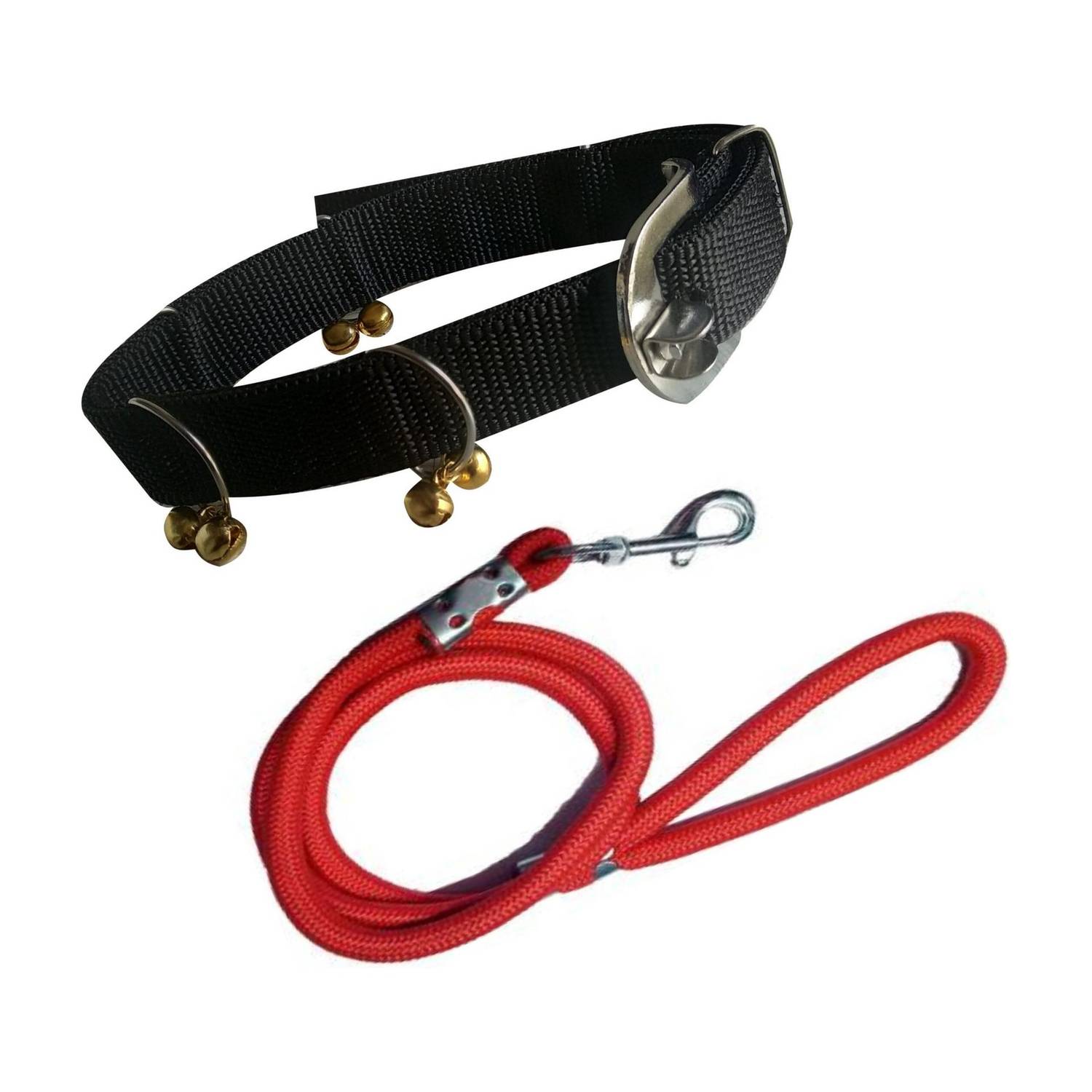 BODY BUILDING Nylon Dog Belt Combo of Black Ghungroo Collar with Red Lead 1.5m Lengthy Dog Collar & Leash