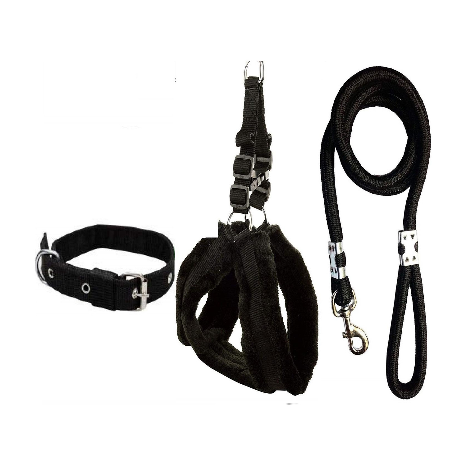 SENAPATI Combo Dog Fur Harness Belts Neck Collar and Rope Set (Waterproof) Dog Collar & Leash