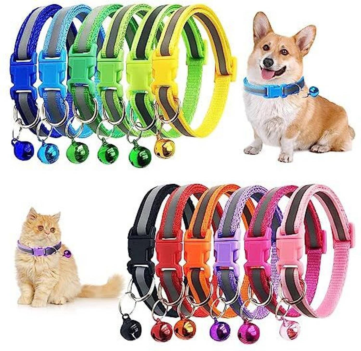 AKEnnterprises Reflective Soft Dog Collar with Bell -Collar for Puppy and Small Dogs 2 Pcs Dog & Cat Collar & Leash