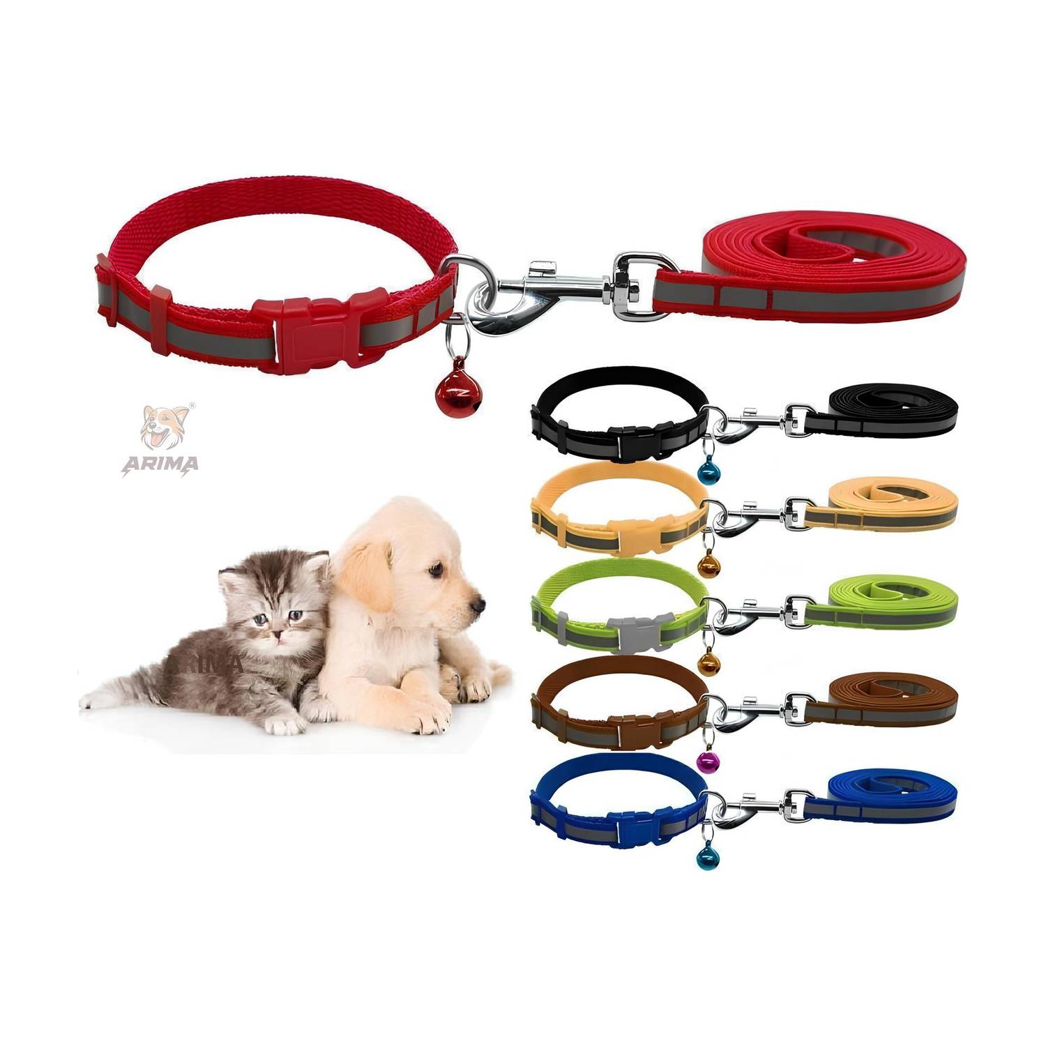 ARIMA Reflective Collar and leash with premium quality bell Dog & Cat Collar & Leash