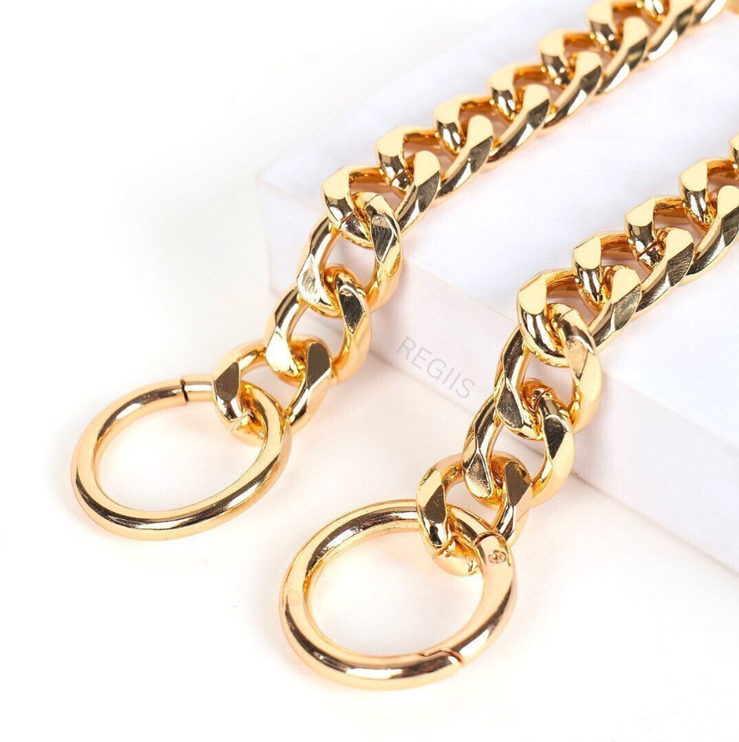 Image of Regiis Luxe Gold Cuban Link Chain Double Ring Clasp Style | 18 Inches - Small | Dog Choke Chain Collar