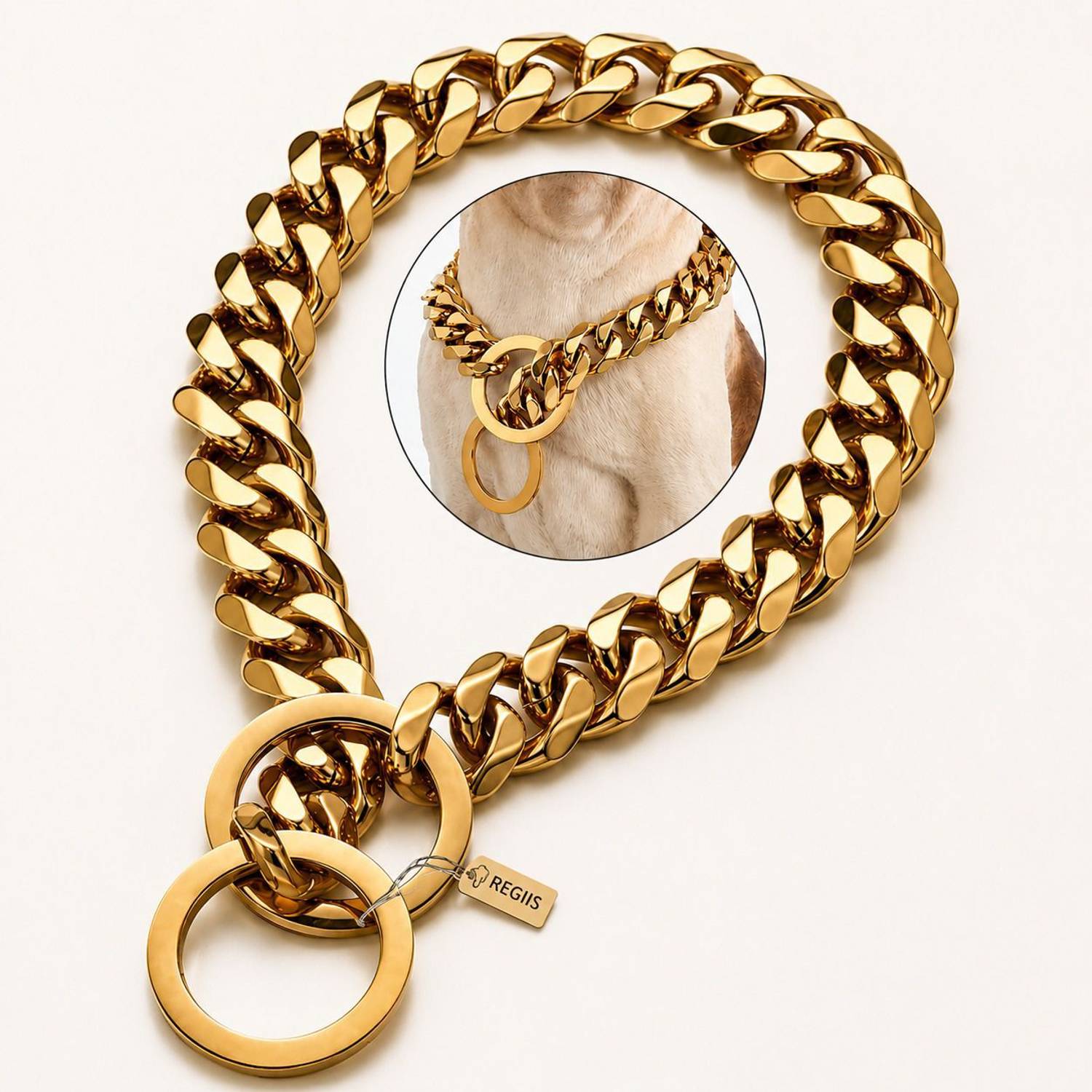 Regiis Gold Link Chain Dog Collar - 22 Inch Medium