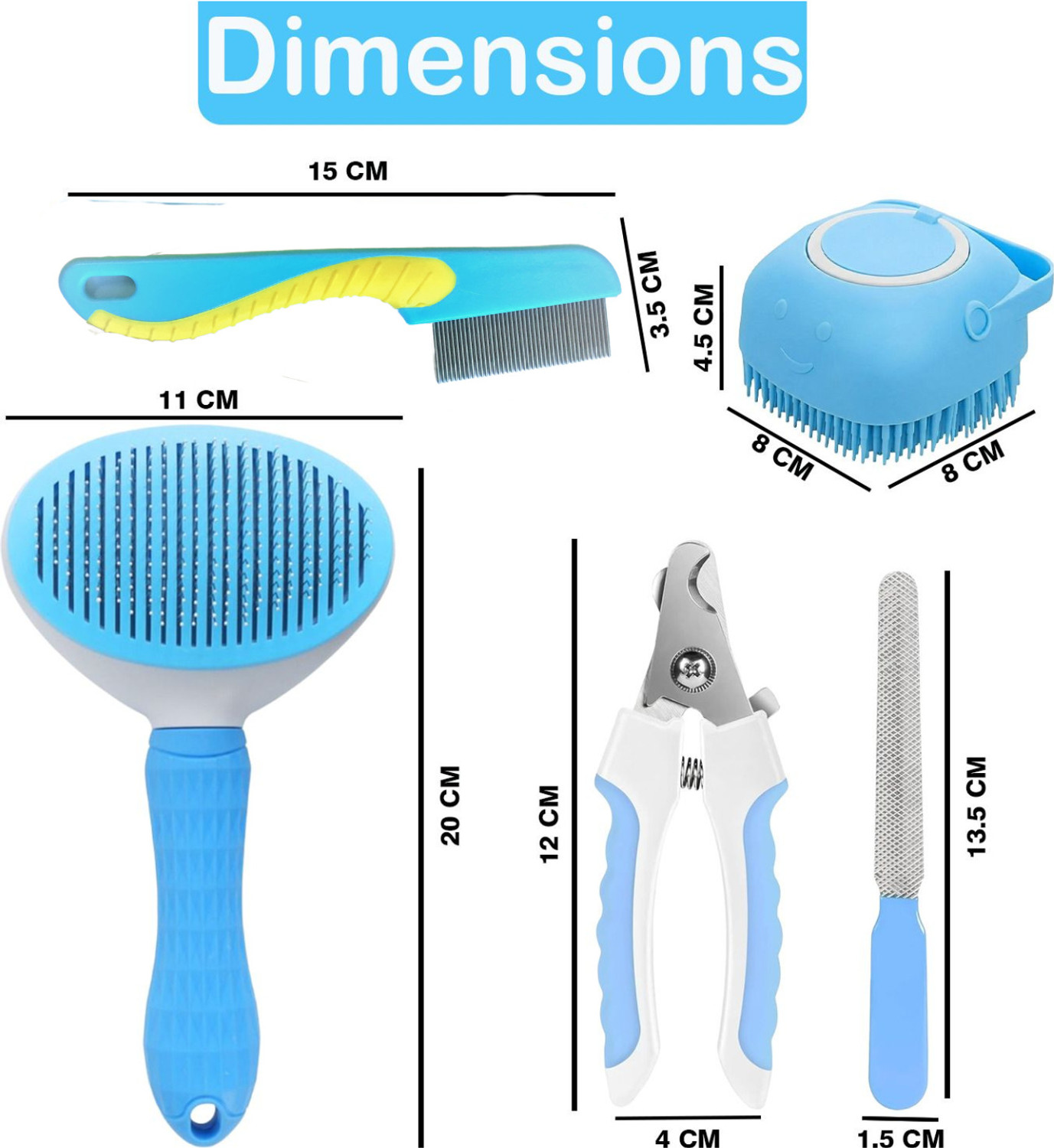 Image of Emily Pets 4-in-1 Pet Grooming Set Dog Cat Nail Cutter Slicker Bath Brush Flea comb Basic Comb for Dog & Cat