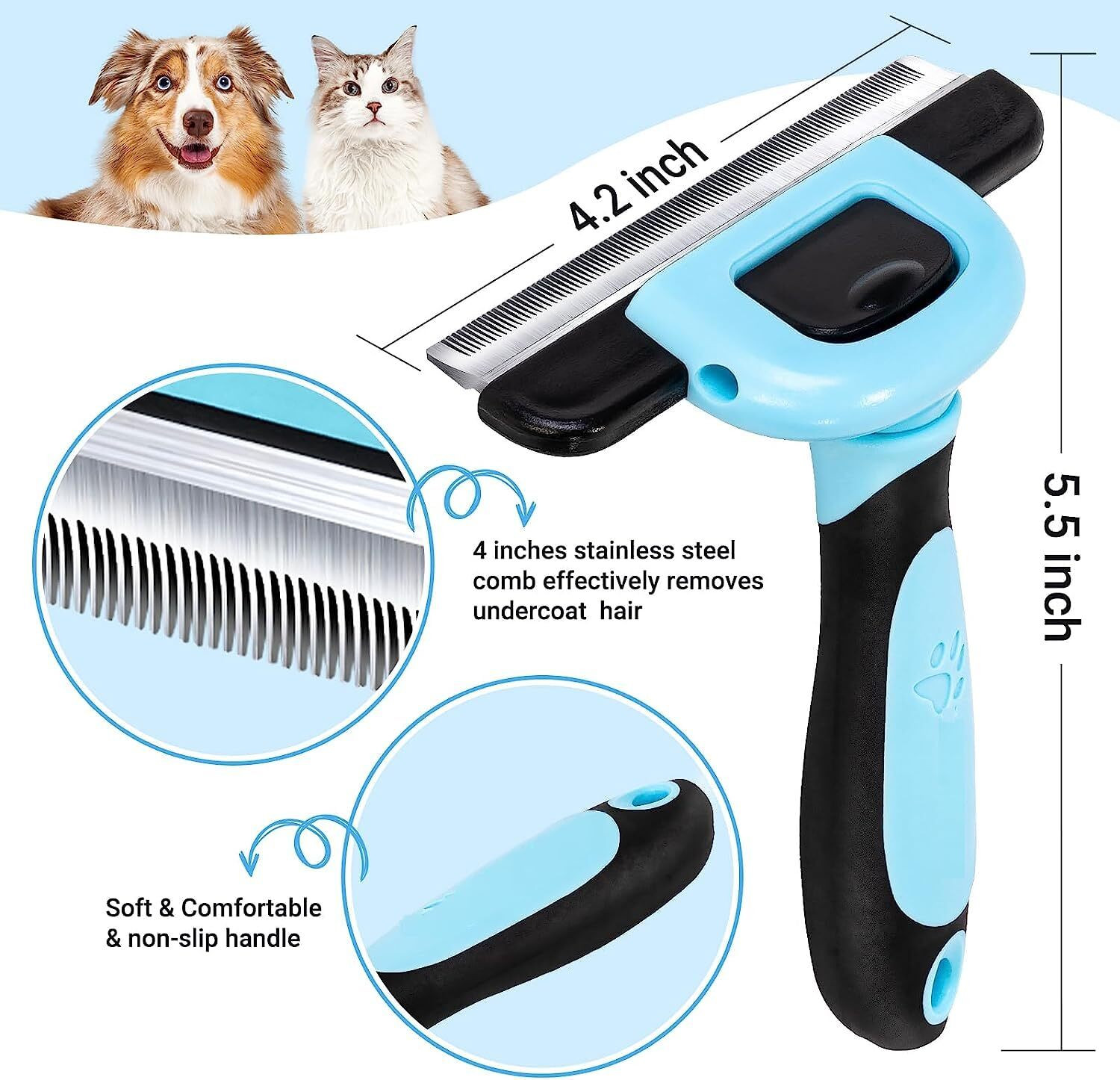 Image of Ratixes Pet Grooming Slicker Brush for Dogs & Cats | Stainless Steel Deshedding Comb Rakes for Dog & Cat, Rabbit