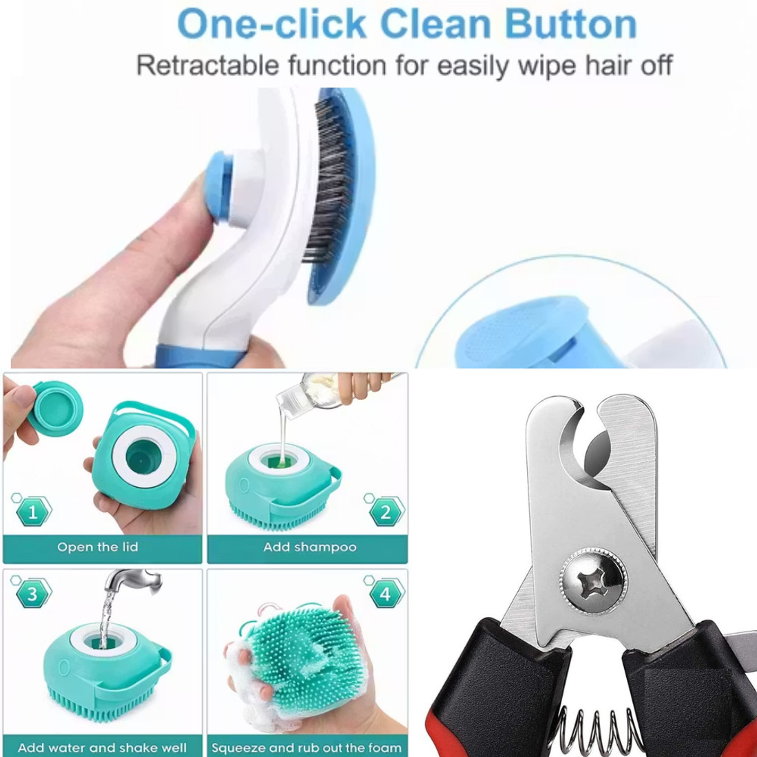 Image of Emily Pets Dog Grooming Kit Slicker Brush, Nail Clipper & File, Silicone Bath Brush Combo Scissor Nail Clipper