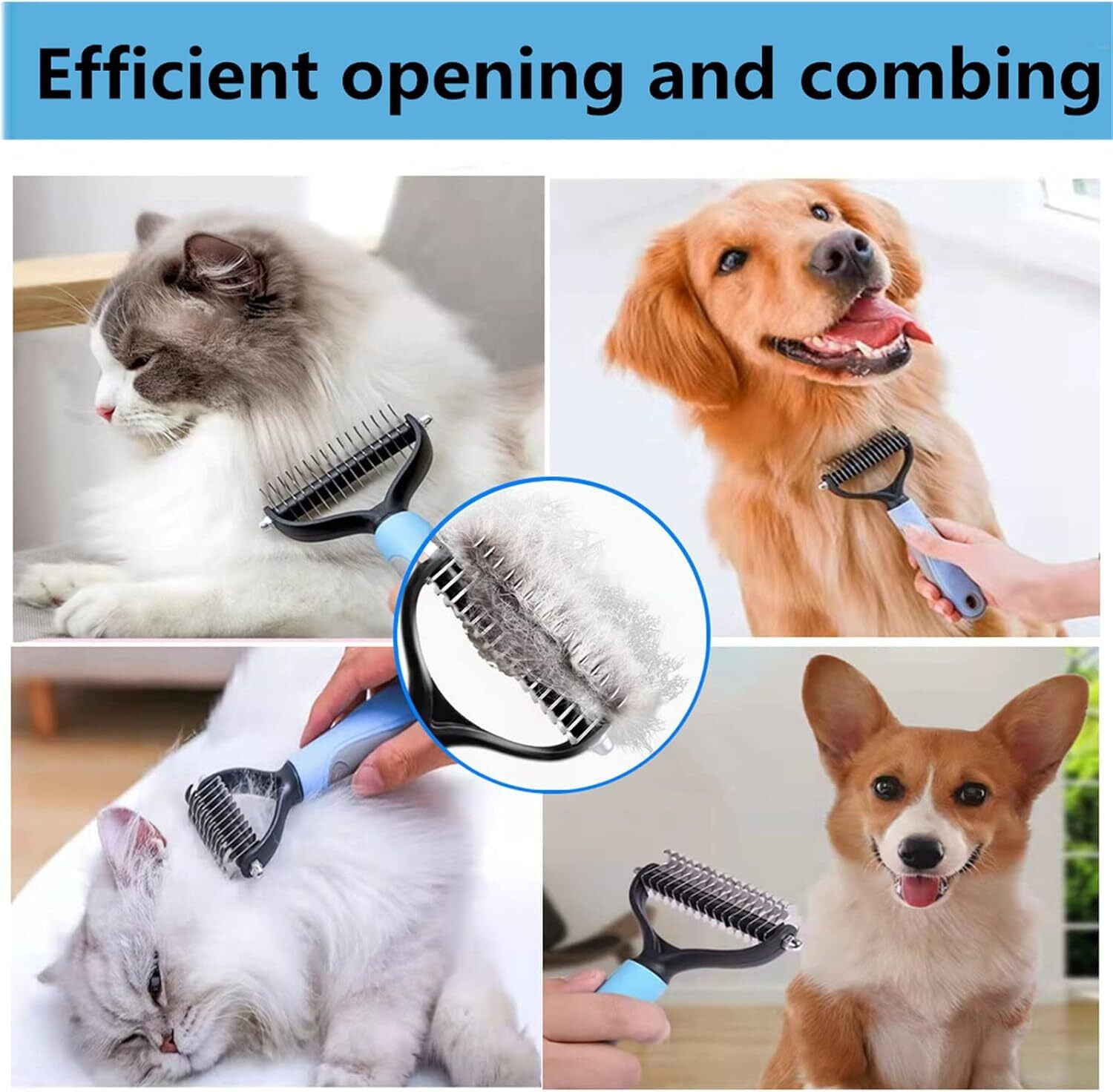 Image of TANVELSALES Pet Grooming Brush for Dogs & Cats 2-in-1 Dematting and Deshedding Tool Rakes for Cat, Dog, Dog & Cat