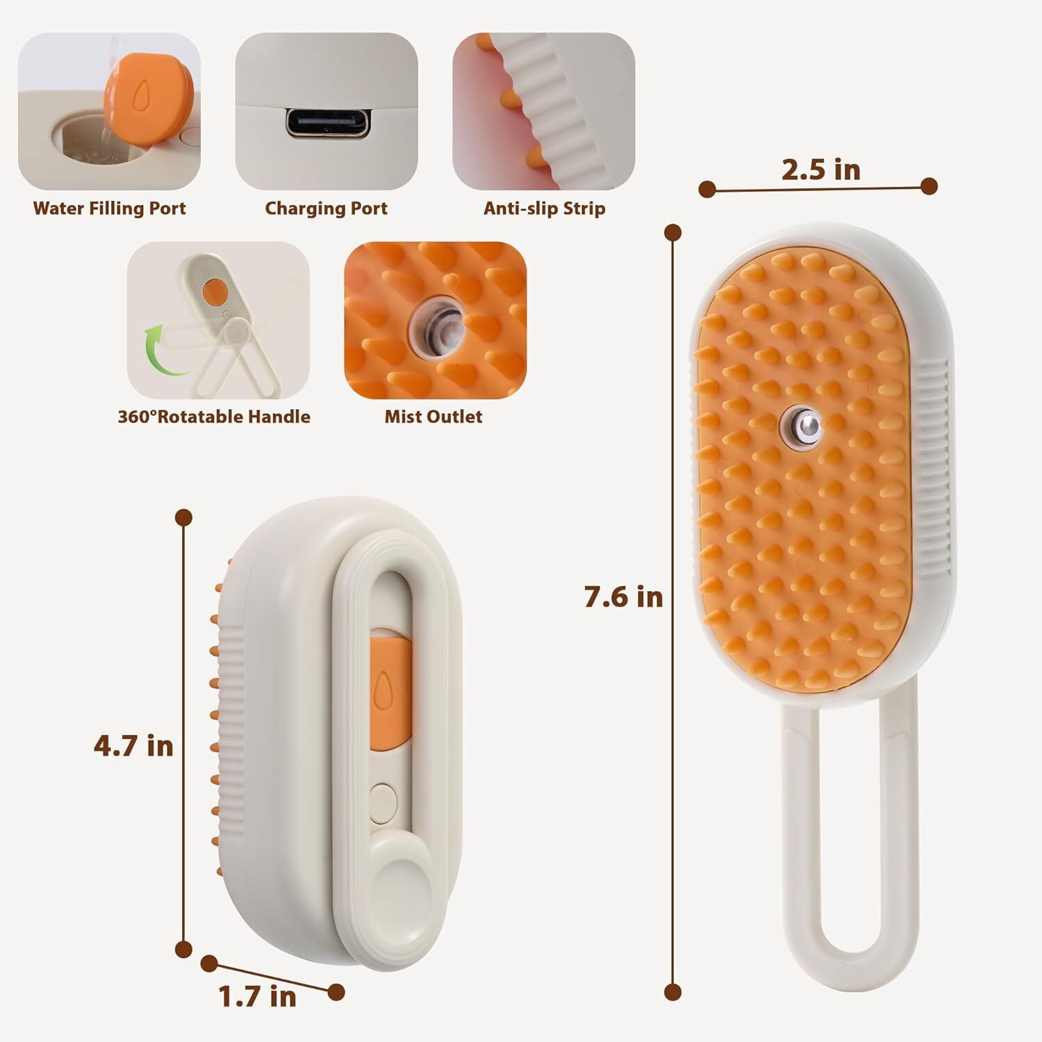 Image of Afpin Cat Steam Brush, Dog Steam Brush, Steam Brush for Cats and Dogs, Pet Hair Brush, Electronic Comb for Dog & Cat, Dog, Cat, Monkey