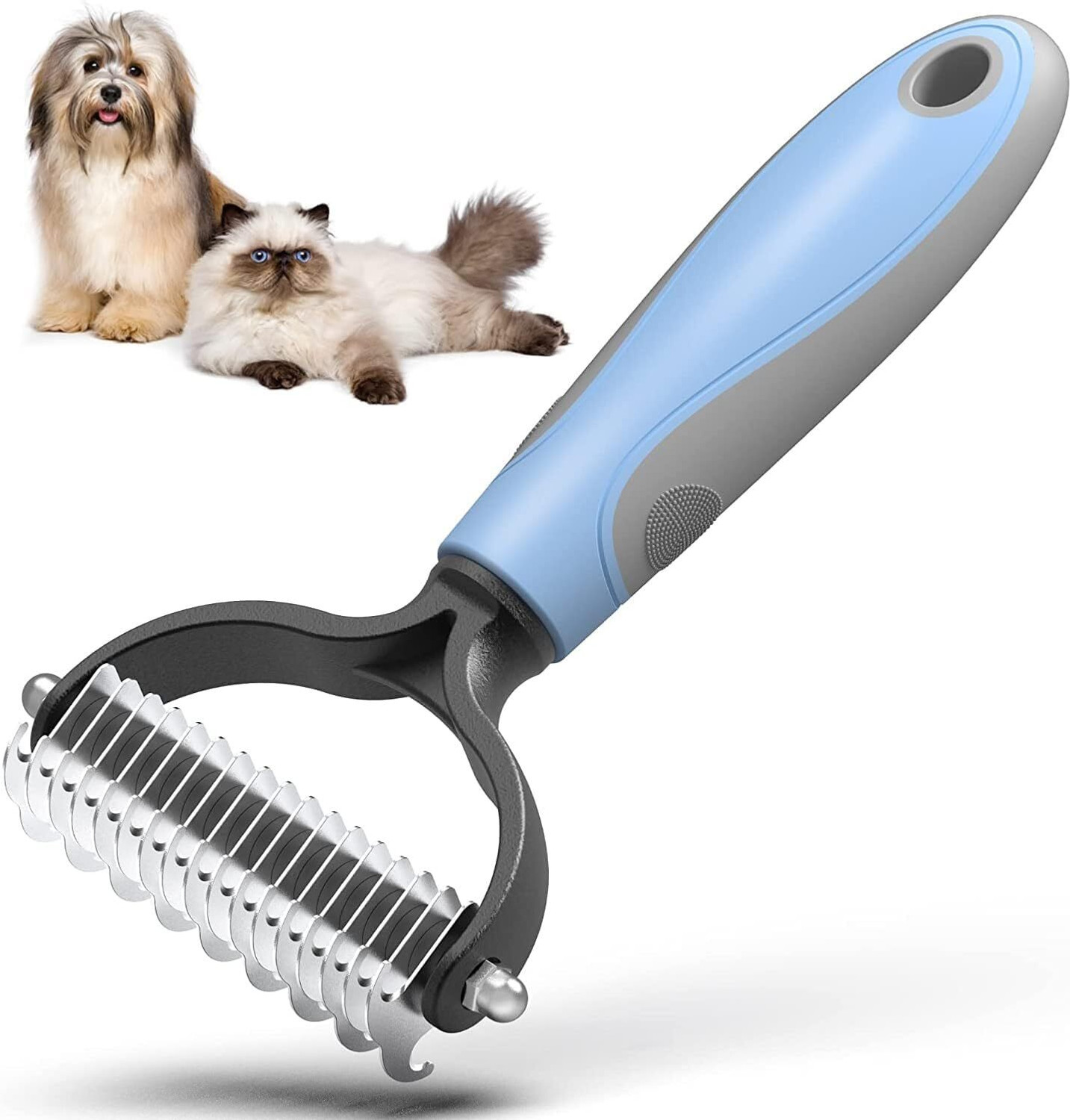 Image of TANVELSALES Pet Grooming Brush for Dogs & Cats 2-in-1 Dematting and Deshedding Tool Rakes for Cat, Dog, Dog & Cat