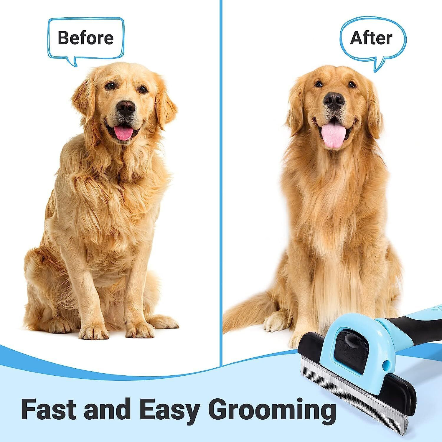 Image of Ratixes Pet Grooming Slicker Brush for Dogs & Cats | Stainless Steel Deshedding Comb Rakes for Dog & Cat, Rabbit