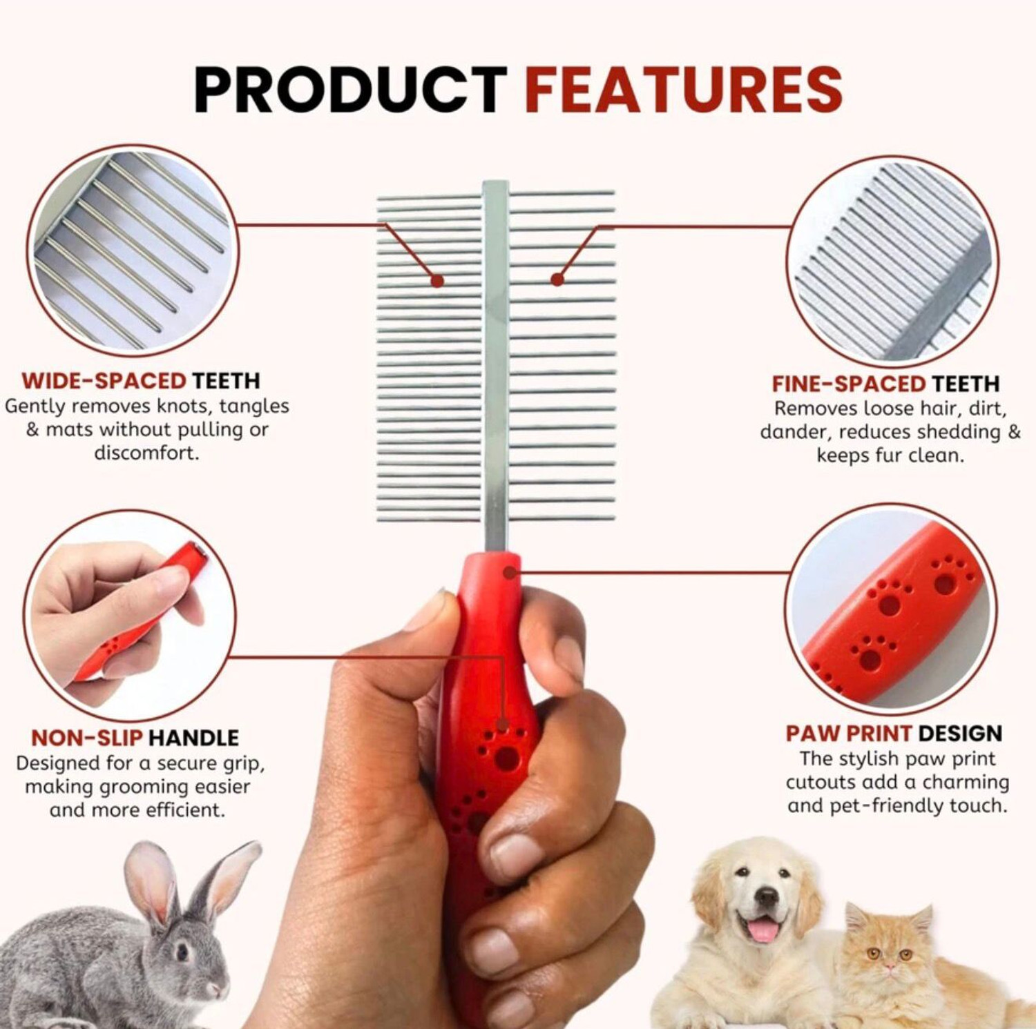 Image of TrendKart NAIL CUTTER, SHAMPOO BRUSH 2 SIDE COMB Plain / Bristle Brushes for Dog & Cat