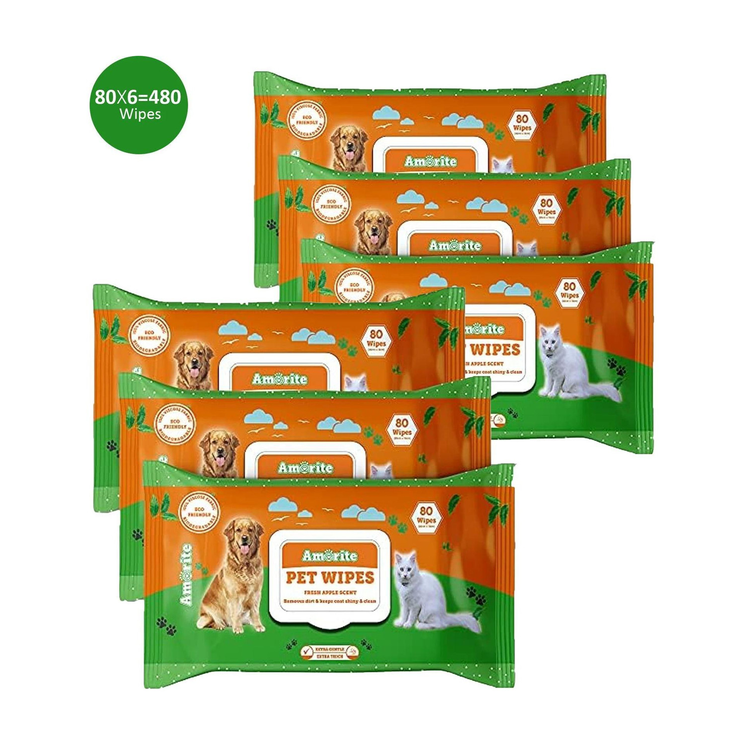 Amorite Wet Pet Wipes With Fresh Apple Fragrance For Dogs And Cats 480 Pcs Pet Ear Eye Wipes