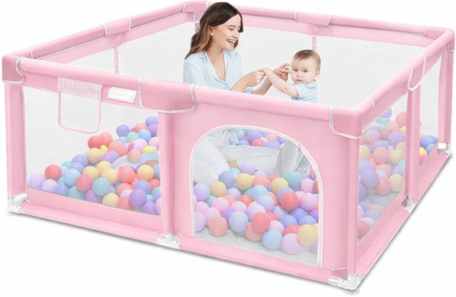 VALAJOGI Baby Playpen with Mesh Sides and Color Balls