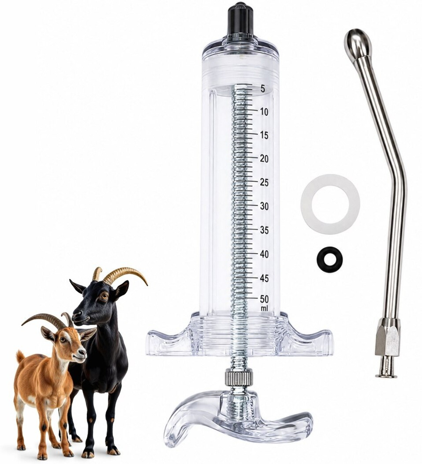 Image of SAFURE 50ml Livestock Syringe with Nozzle - Multipurpose Feeding & Medical Injector Pet First Aid Kit