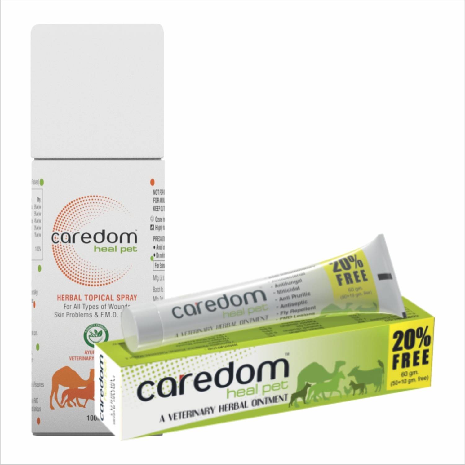 Caredom Heal Pet Veterinary Herbal Spray 100ml & Herbal Ointment 60g (Pack of 2) Pet First Aid Kit