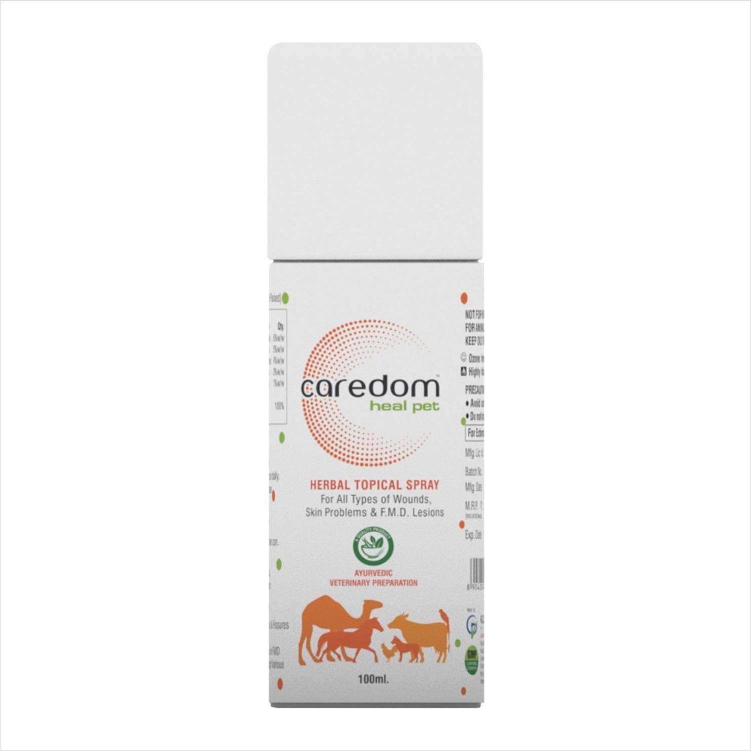 Caredom Heal Pet Veterinary Herbal Spray for All Types of Skin Problems for Pets 100ml Pet First Aid Kit