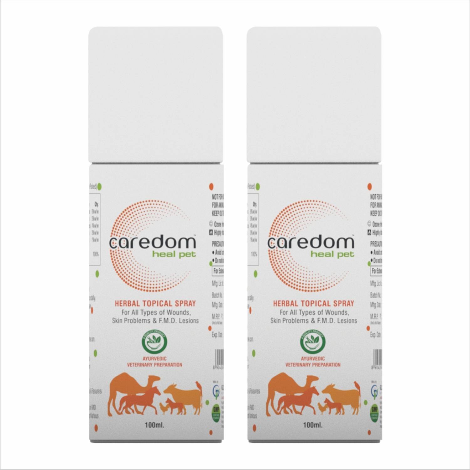 Caredom Heal Pet Veterinary Herbal Spray for Skin Problems (100ml) (Pack of 2) Pet First Aid Kit