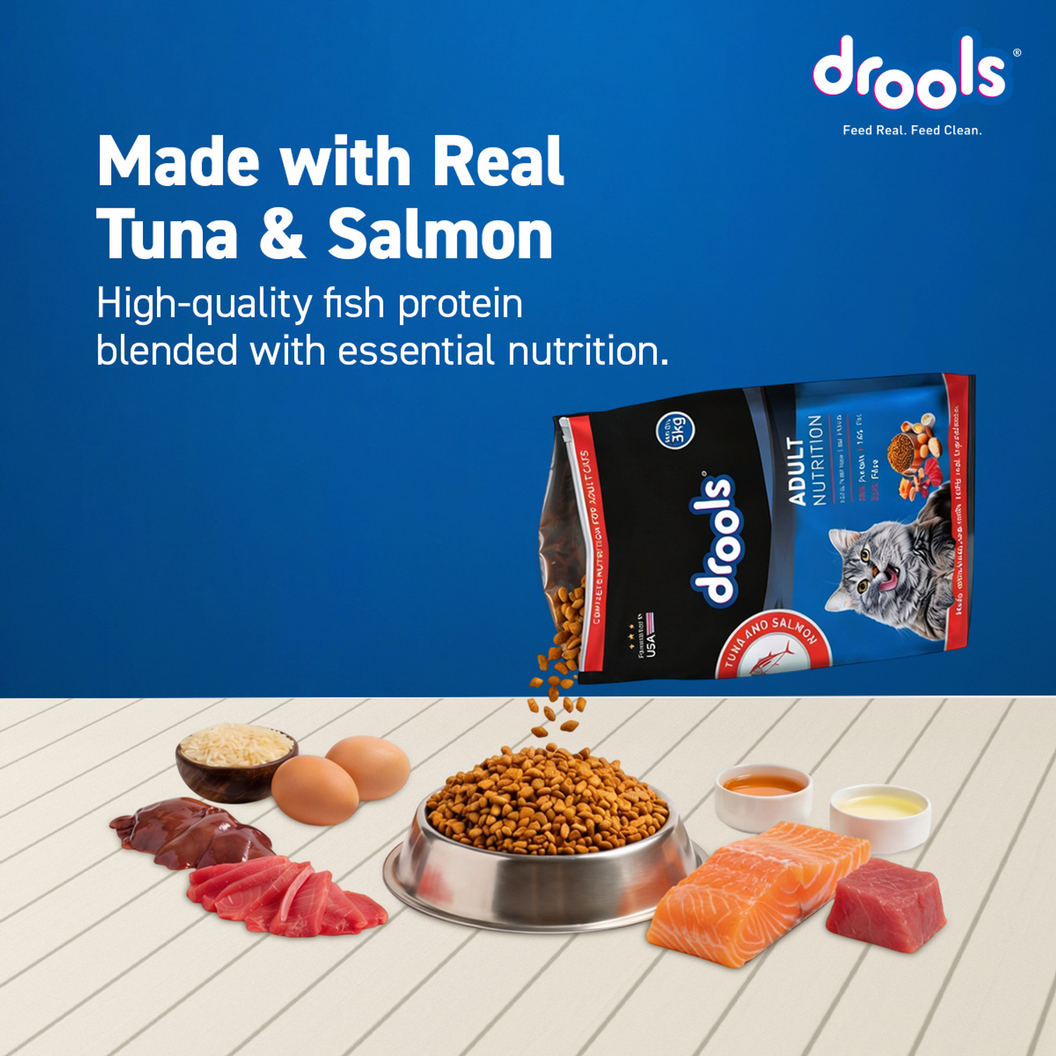 Image of Drools Creamy Treat 75g with 1kg Tuna & Tuna, Salmon 1.075 kg (2x0.54 kg) Dry Adult Cat Food