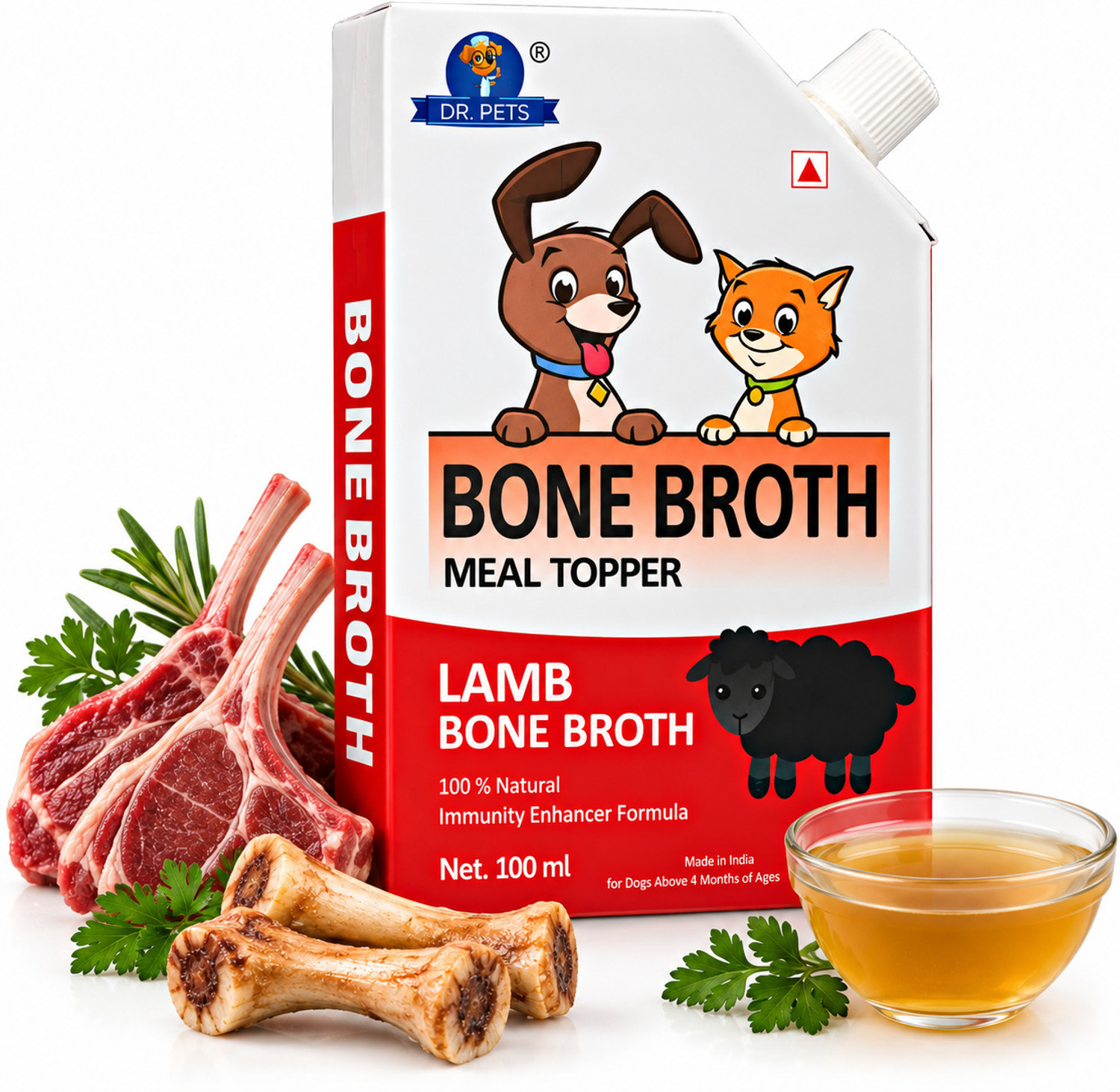 Image of Dr.pets Lamb Bone Broth Gravy Food Meal Topper Wet Food for Dogs & Cats |100ml Lamb 0.1 kg Wet All Life Stages Dog Food