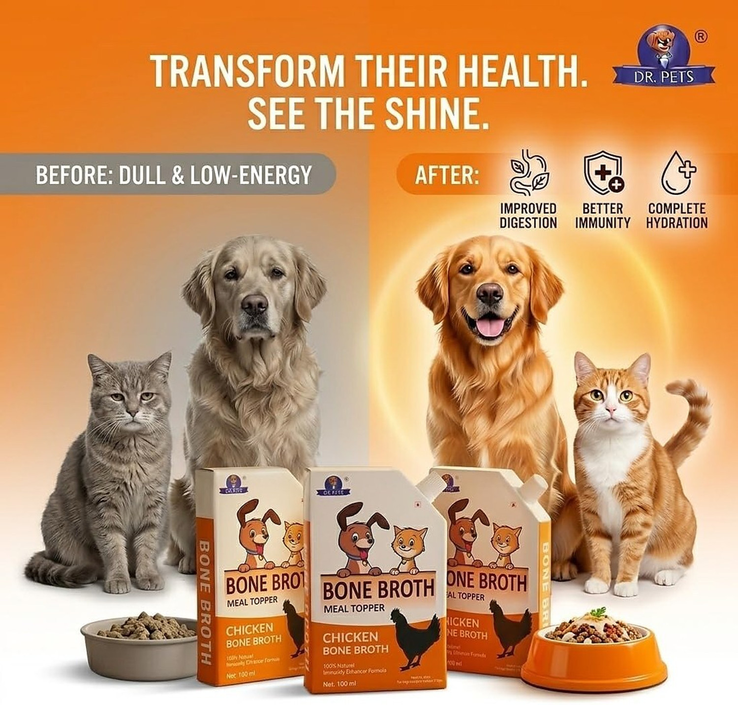 Image of Dr.pets Chicken Bone Broth Gravy Food Meal Topper Wet Food for Dogs & Cats| 100ml Chicken 0.1 kg Wet All Life Stages Dog Food