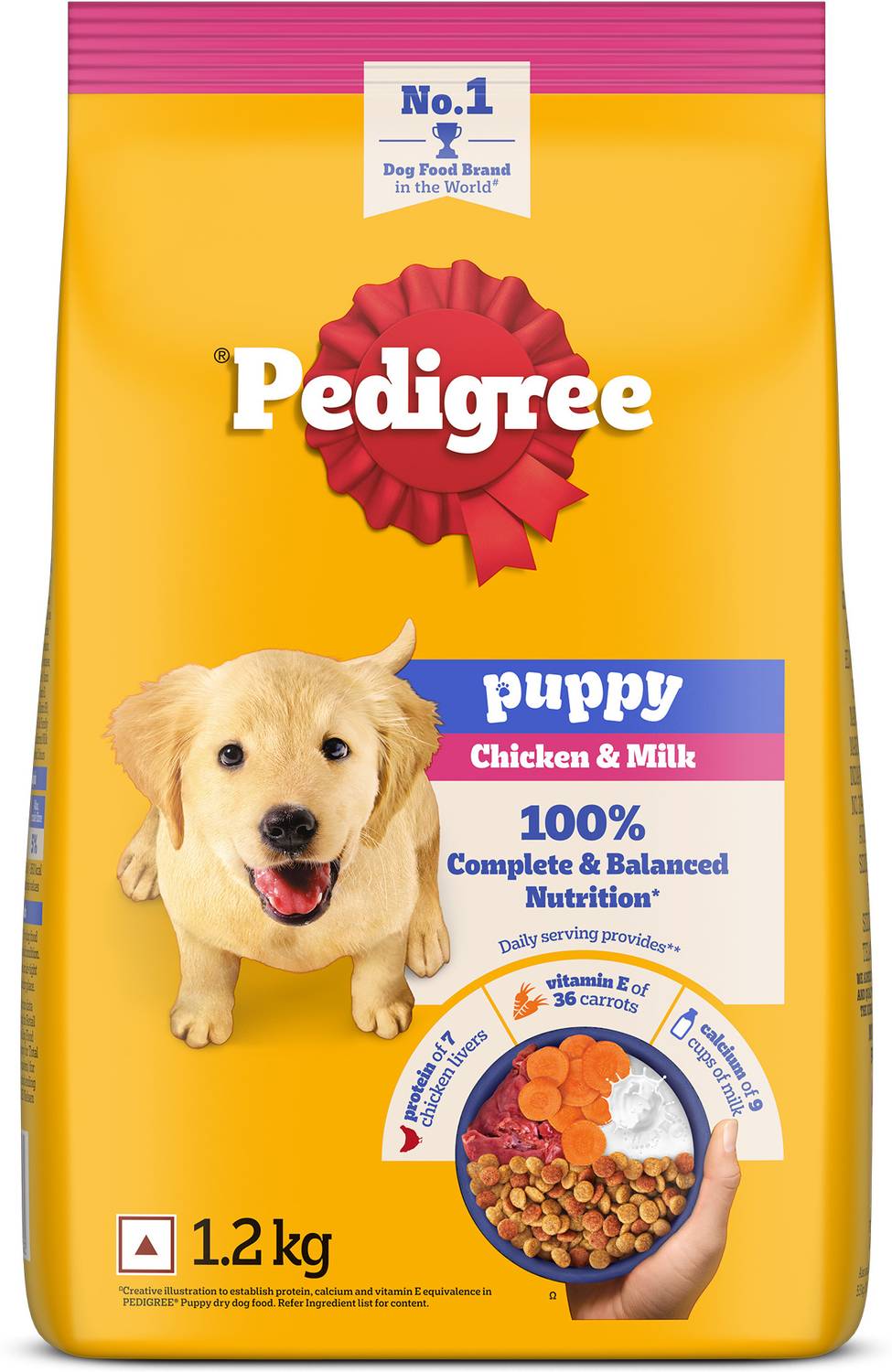 PEDIGREE 100% Complete & Balanced Nutrition Chicken, Milk 1.2 kg Dry Young Dog Food