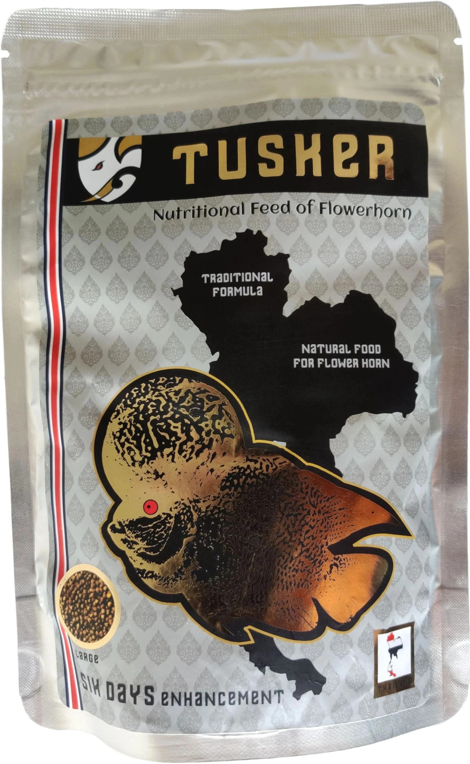 Image of STAR FARMS TUSKER Nutritional Feed of Flowerhorn, 55% protein, Fast growth, Natural color 0.1 kg Dry Adult, Young, New Born Fish Food