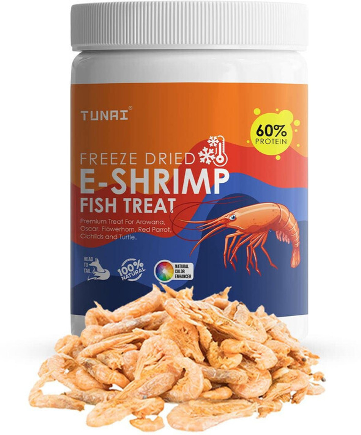 Image of TUNAI E-Shrimp Freeze Dried for Arowana Flowerhorn Red Parrot Oscar, Turtle & Tortoise Shrimp 0.025 kg Dry Adult, New Born, Senior, Young Fish Food