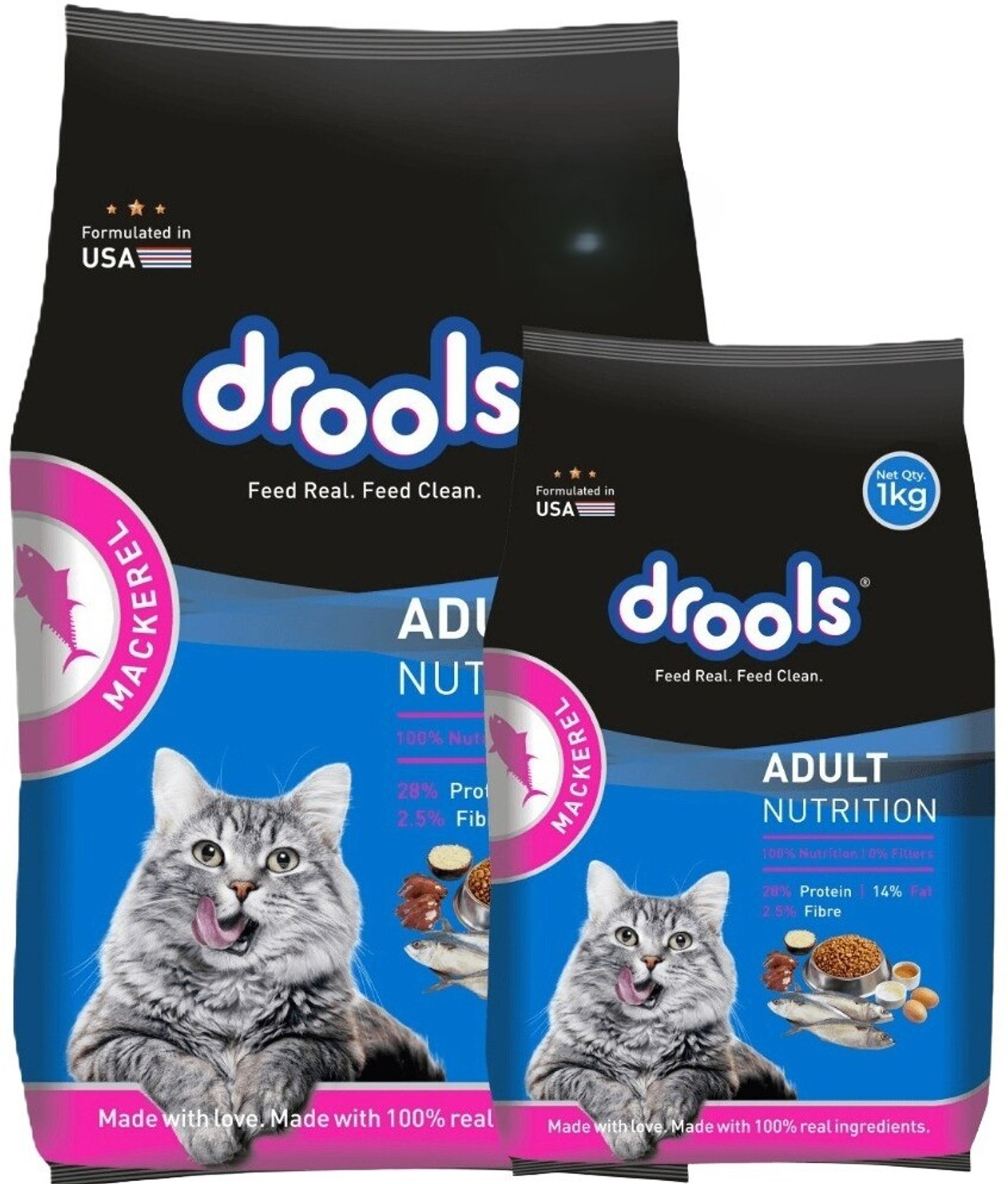 Image of Drools (2.8kg+1kg) Mackerel 3.8 kg (2x1.9 kg) Dry Adult Cat Food