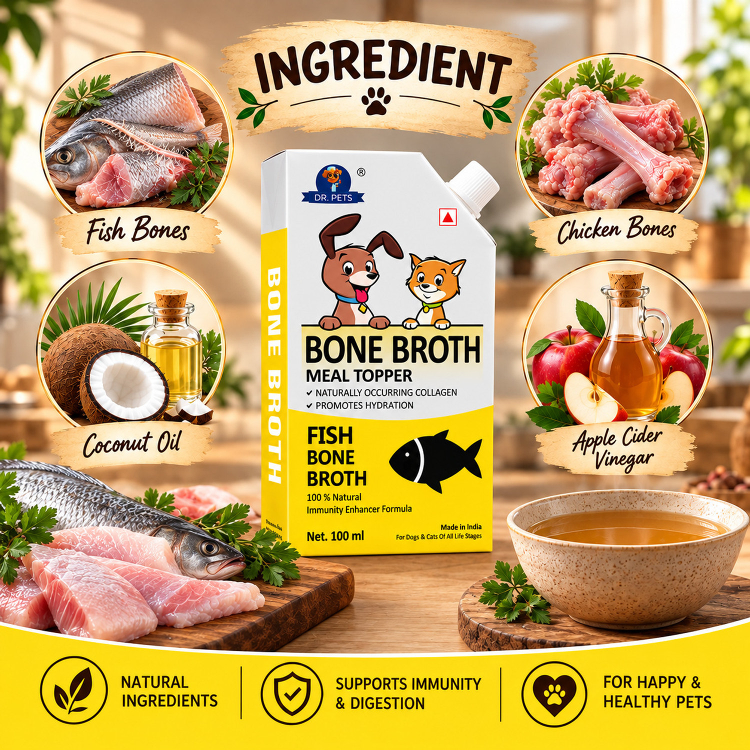 Image of Dr.pets Fish Bone Broth Gravy Food Meal Topper Wet Food for Dogs & Cats |100ml Fish 0.1 kg Wet All Life Stages Dog Food