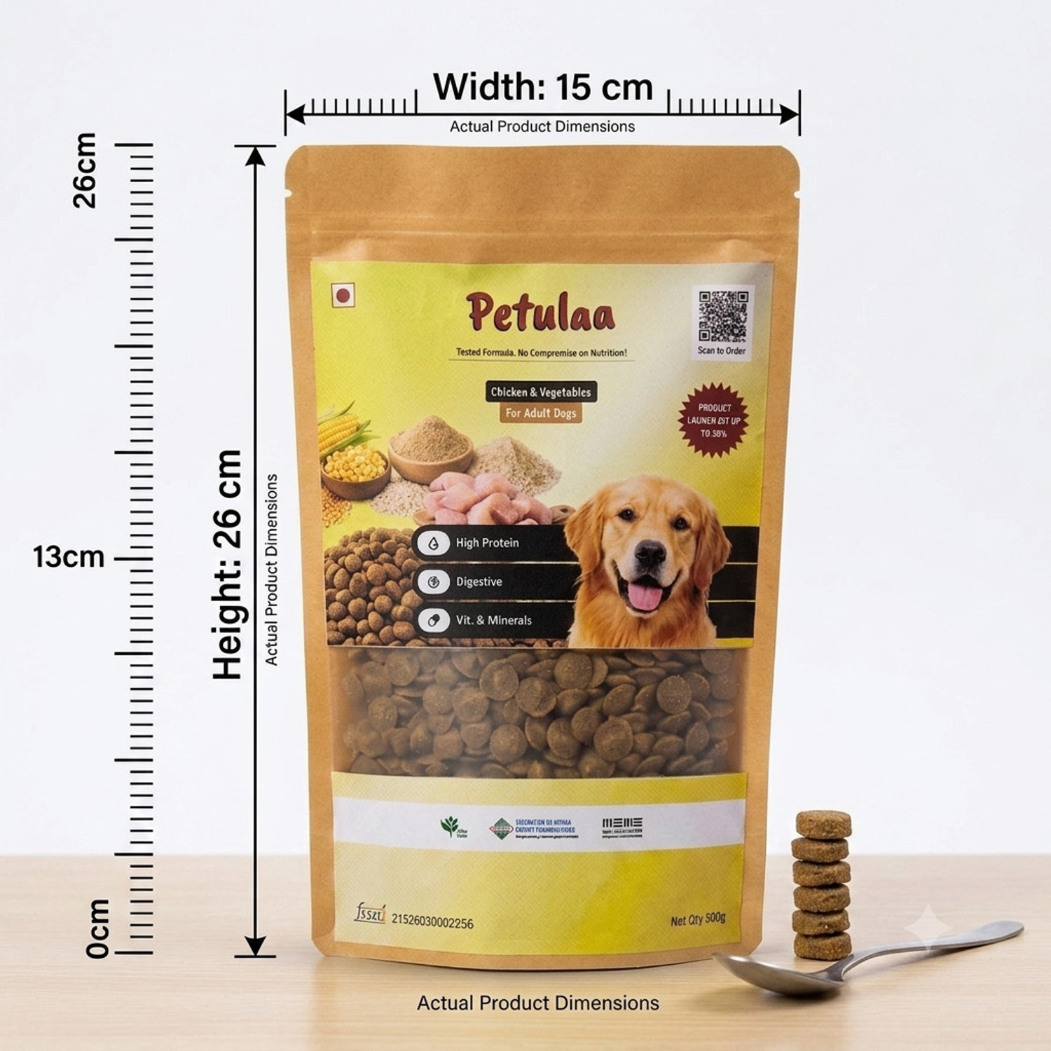 Image of Petulaa Adult Dog Kibbles Chicken, Vegetable, Rice 0.5 kg Dry Adult Dog Food