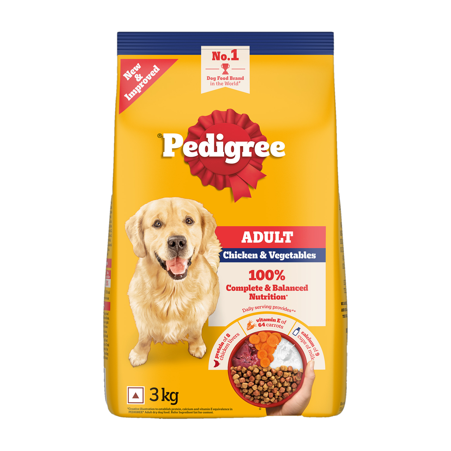PEDIGREE 100% Nutrition Chicken, Vegetable 3 kg Dry Adult Dog Food