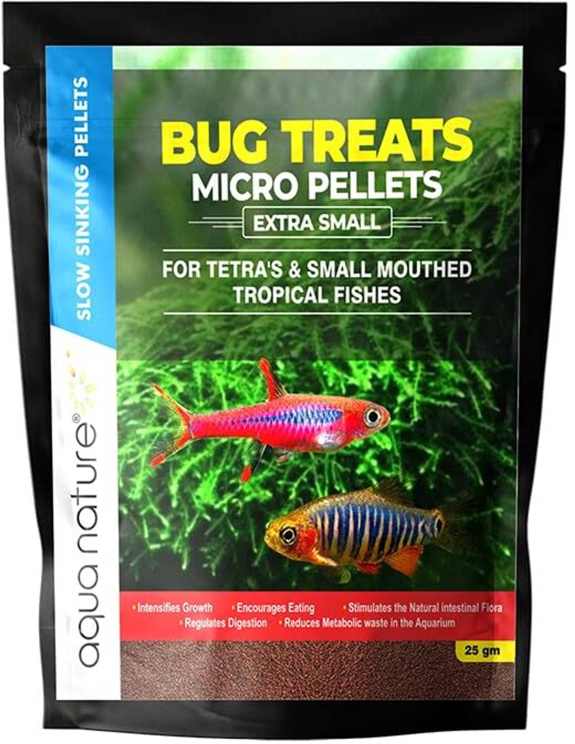 Aquanature Bug Treats Micro Pellet Slow Sinking Food Extra Small for Tetra's & Small Fishes 0.025 kg Dry New Born, Adult, Senior, Young Fish Food