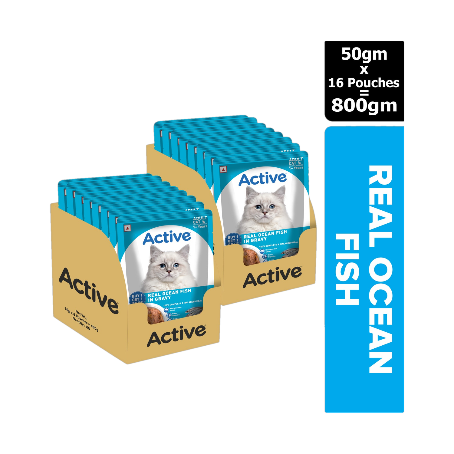 Active Ocean Fish Wet Cat Food 0.8 kg 50 g - Image 1