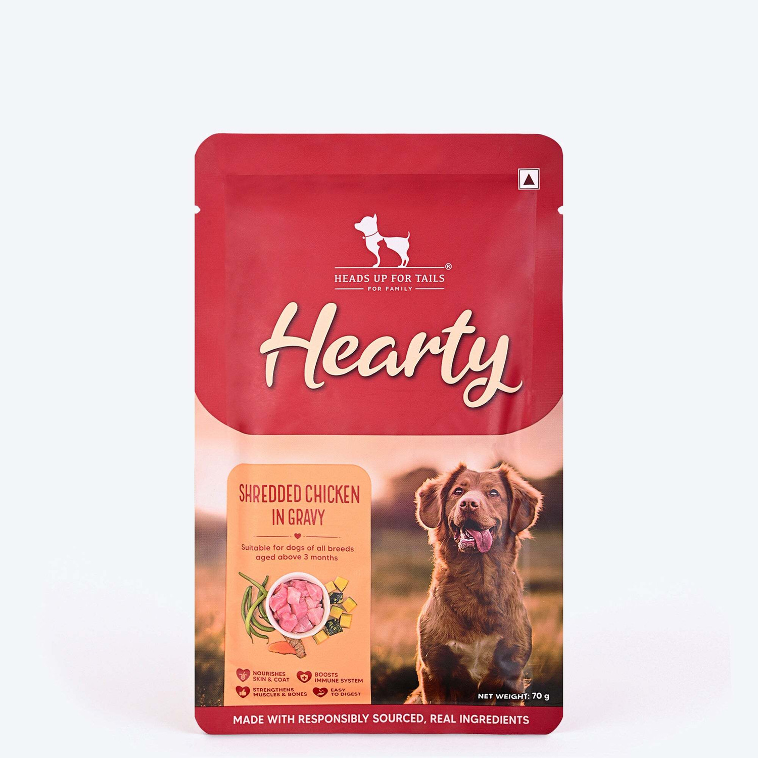 Image of Heads Up For Tails Hearty Shredded Chicken In Gravy Dog Wet Food Chicken 0.07 kg Wet Young Dog Food