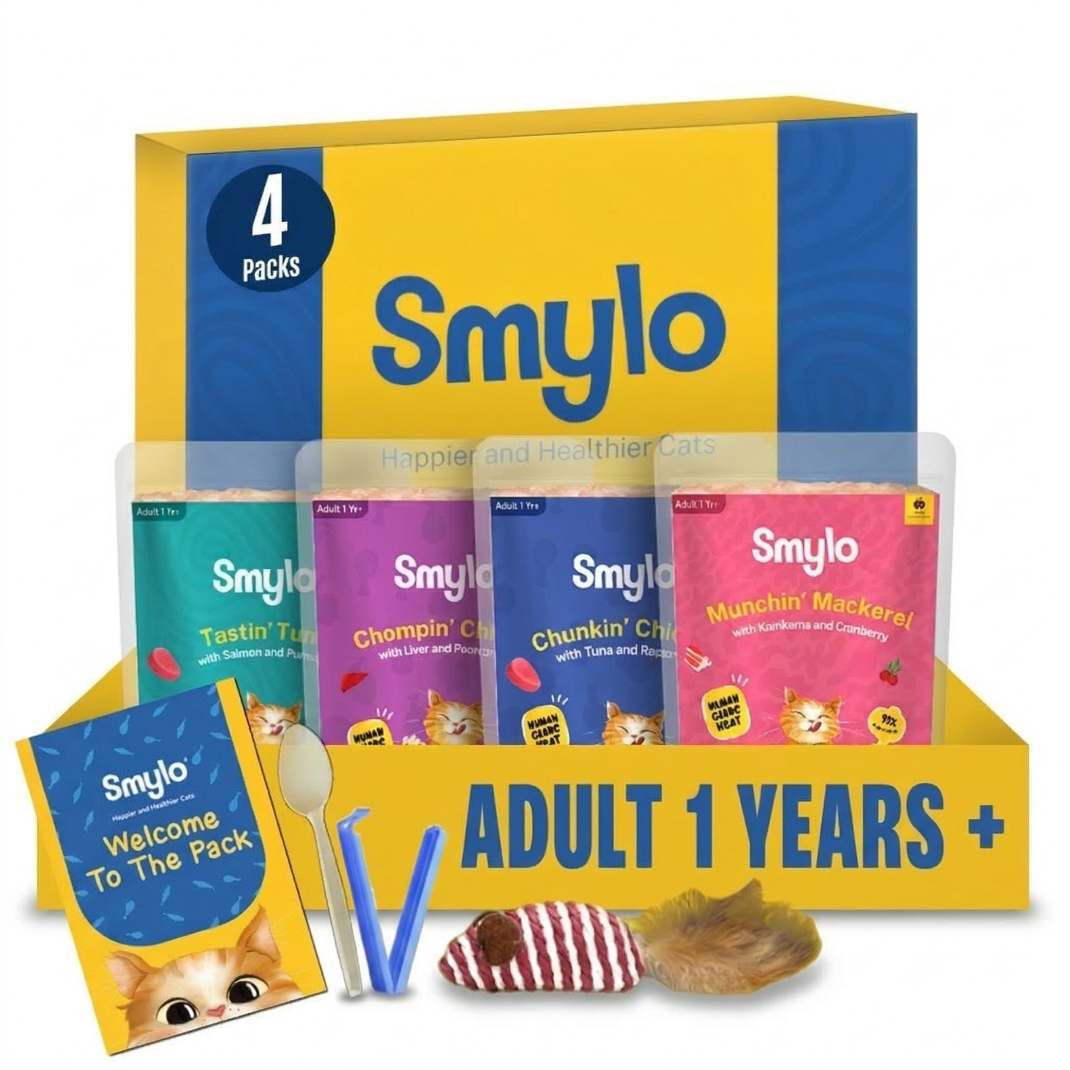 Image of Smylo Natural Healthy Wet Cat Food Trial Box (1+ yrs) Tuna, Salmon, Mackerel, Chicken, Liver 0.28 kg (4x0.07 kg) Wet Adult Cat Food