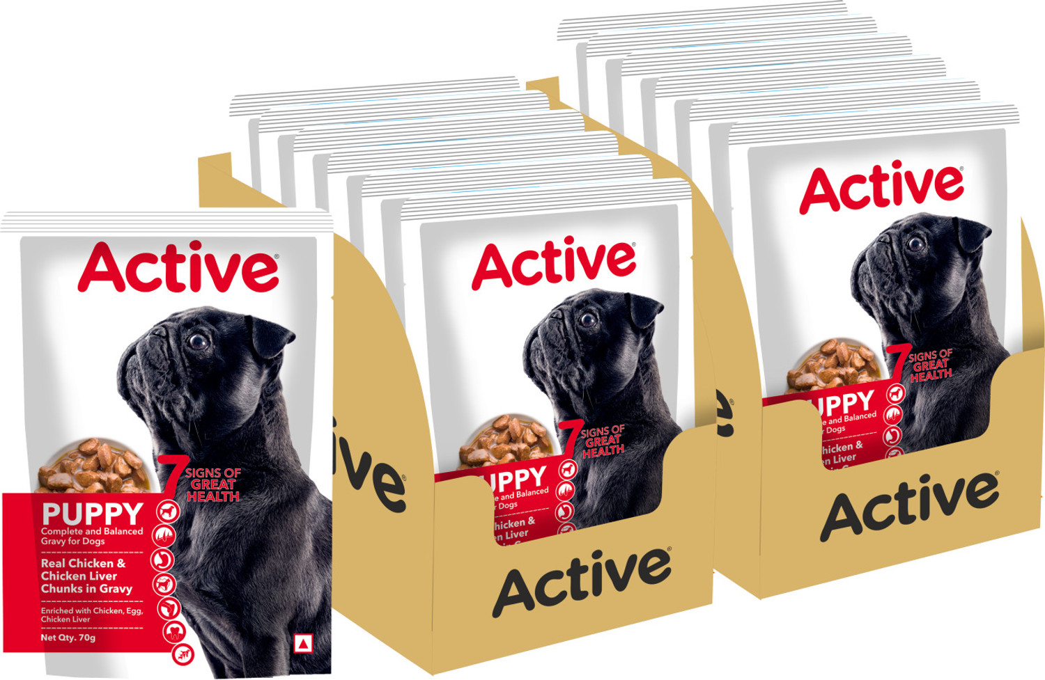 Image of Active Gravy (16X 70g ) Chicken Liver Chunks and Real Chicken 1.12 kg (16x0.07 kg) Wet Young Dog Food
