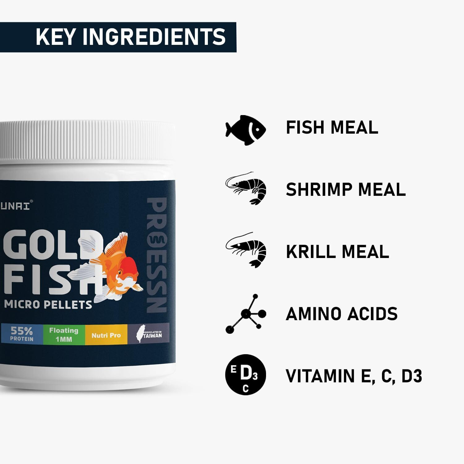 Image of TUNAI Gold Fish Micro Pellets 55% Protein Sea Food 0.1 kg Dry Adult, New Born, Senior, Young Fish Food