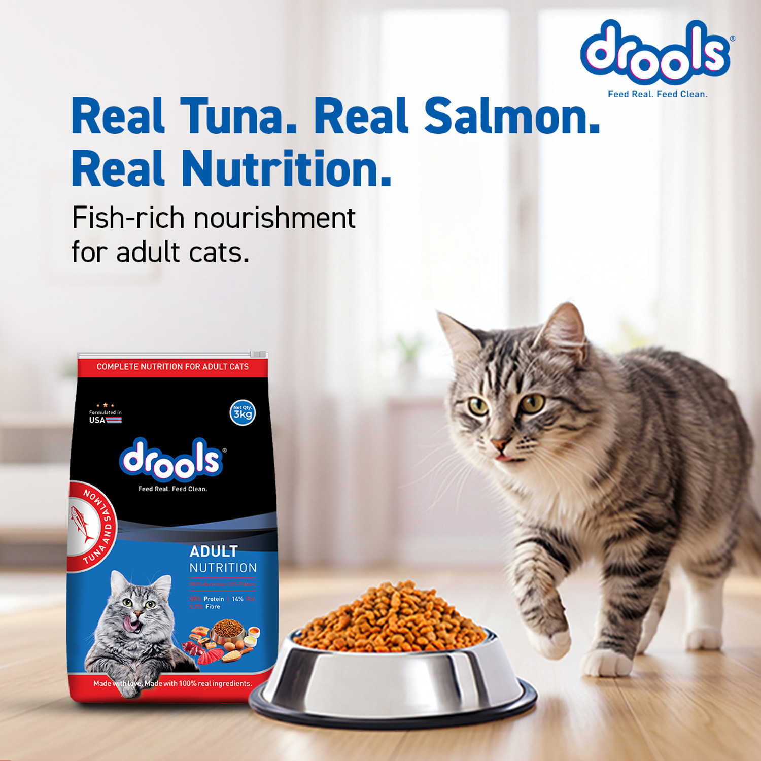 Image of Drools Creamy Treat 75g with 1kg Tuna & Tuna, Salmon 1.075 kg (2x0.54 kg) Dry Adult Cat Food