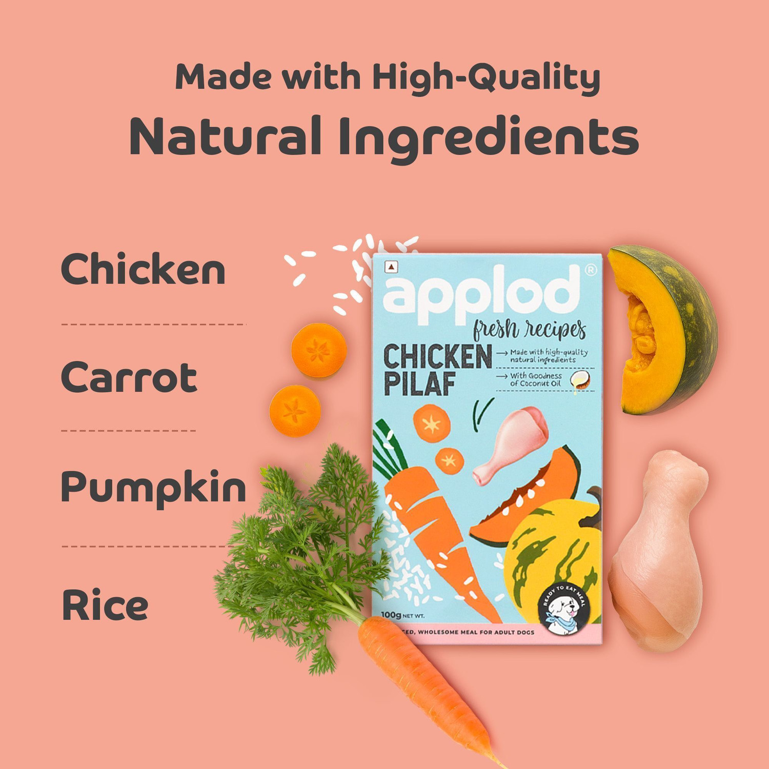 Image of Applod Chicken Fresh Dog Food High Protein, Tasty & Healthy Food for Dog Made with Chicken 0.1 kg Wet Young, Adult, Senior Dog Food